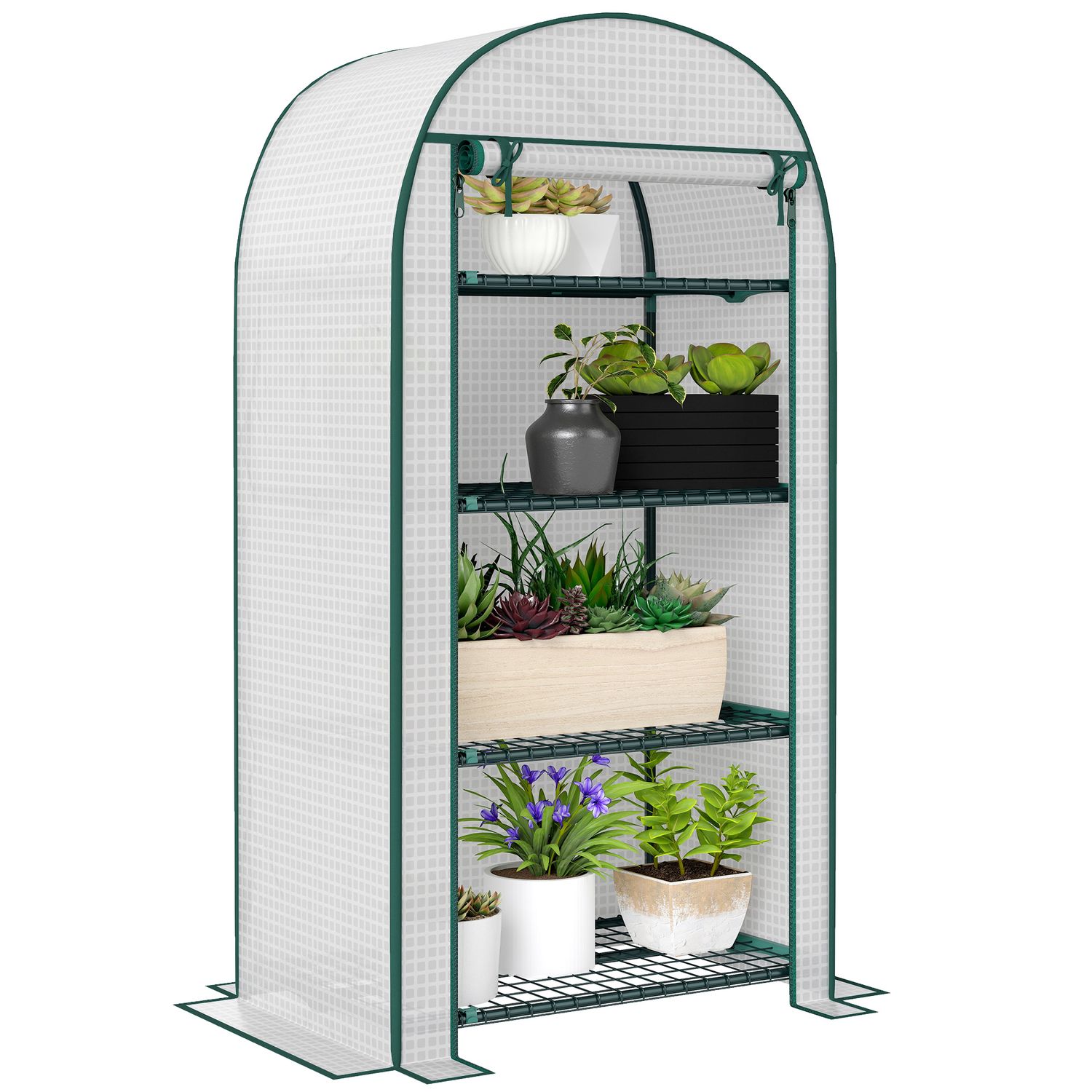 Outsunny 80x49x160cm Portable Mini Greenhouse with Zippered Door Storage Shelf W
