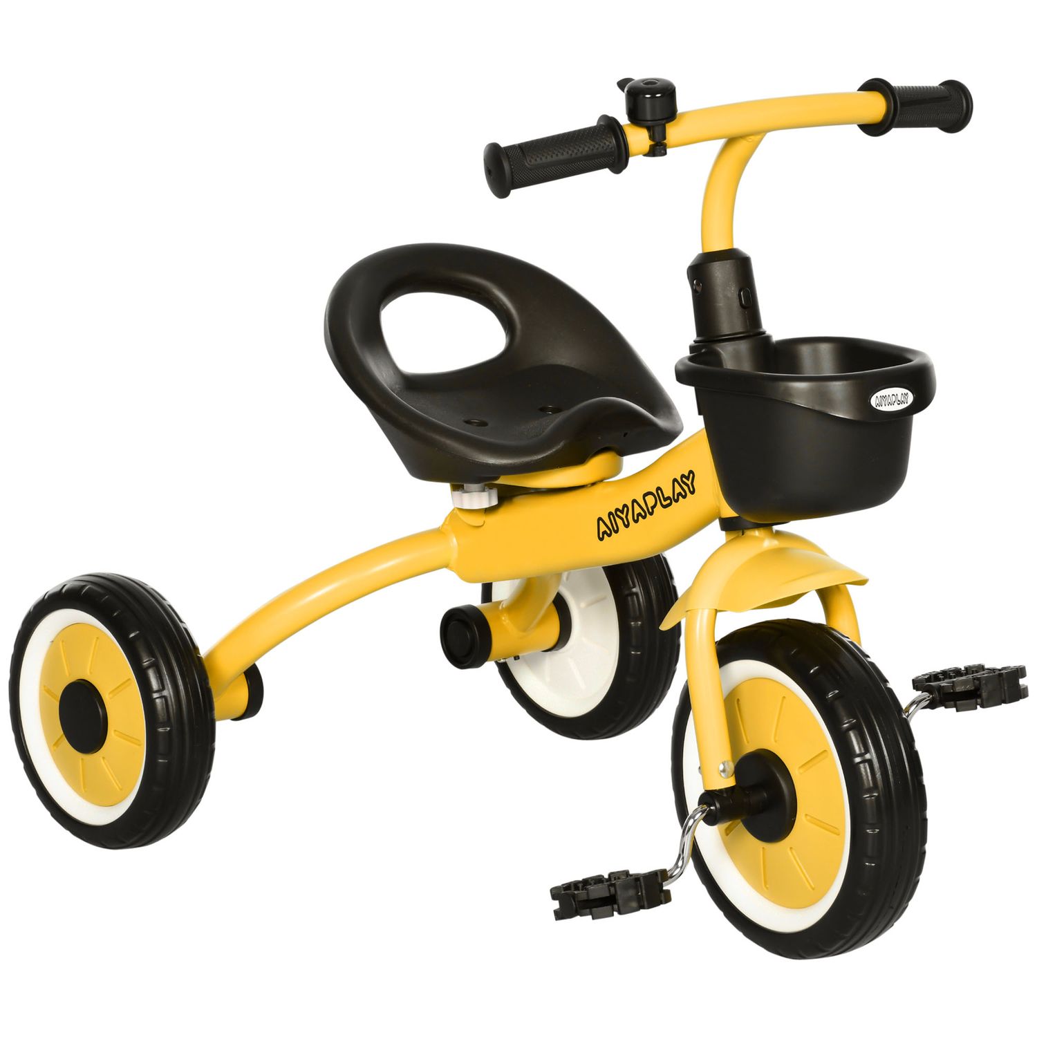 AIYAPLAY Trike with Adjustable Seat Basket Kids Tricycle for 2-5 Years Old Yello