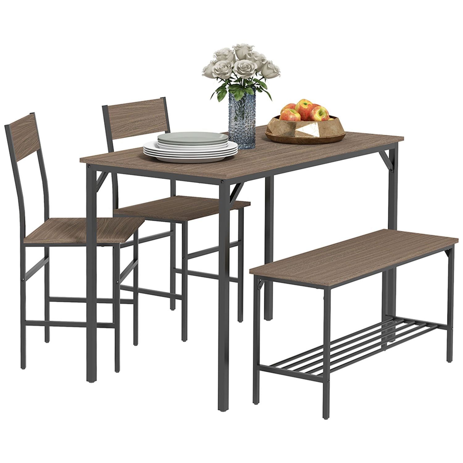 HOMCOM Industrial 4 Piece Dining Table & Chairs Set Kitchen Table Set of 4 Grey