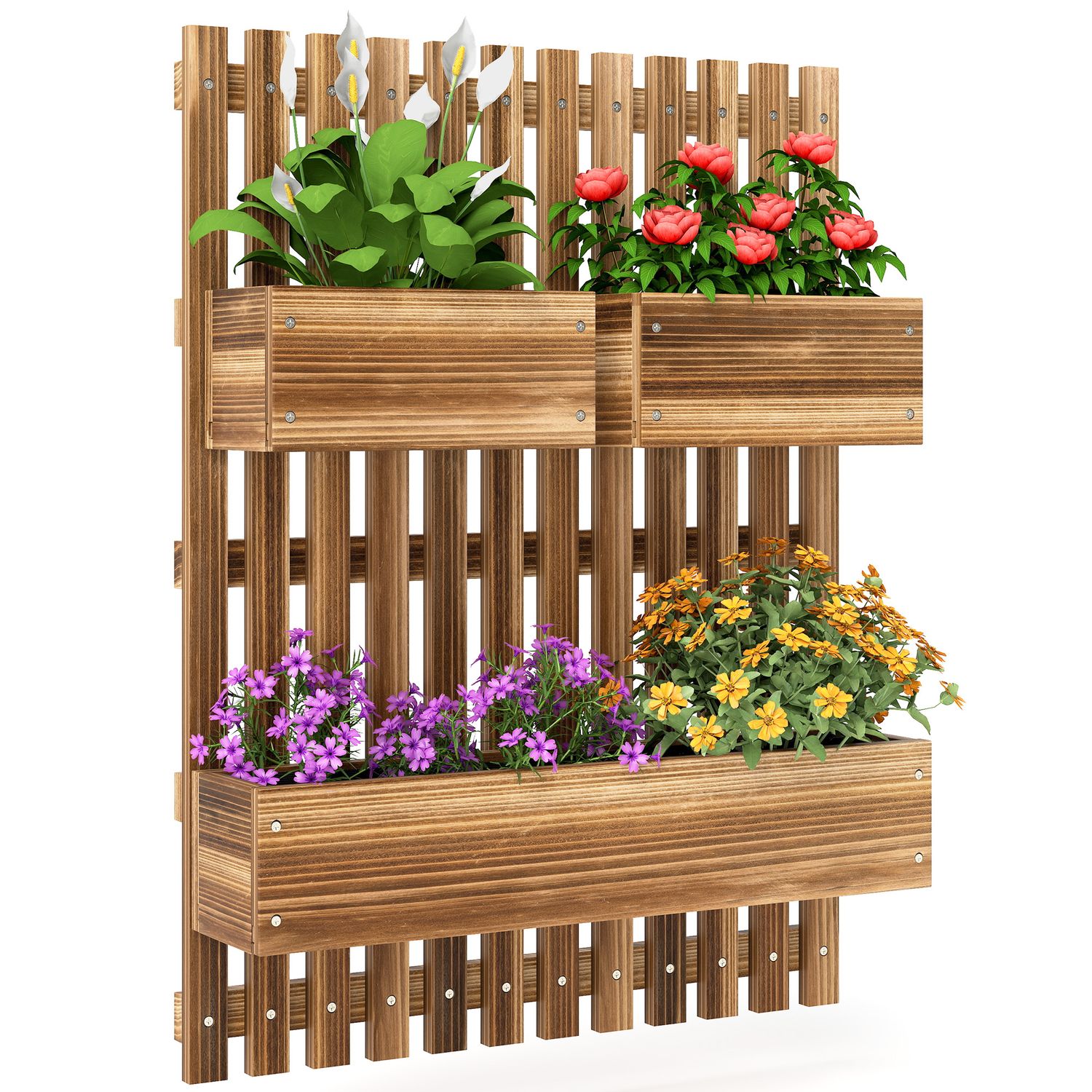 Outsunny Wall-mounted Garden Planters with Trellis & 3movable Planter Boxes Carb