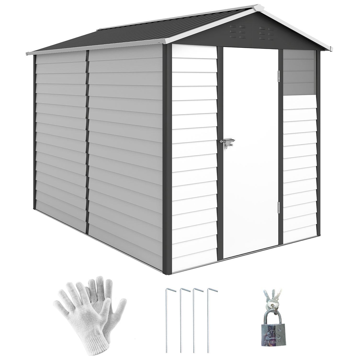 Outsunny 9x6ft Metal Garden Shed Outdoor Storage Shed with Sloped Roof Lockable