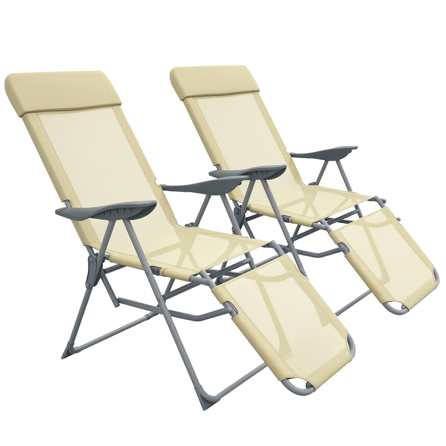 Outsunny Reclining Garden Sun Lounger Chair Set with Adjustable Backrest Footres