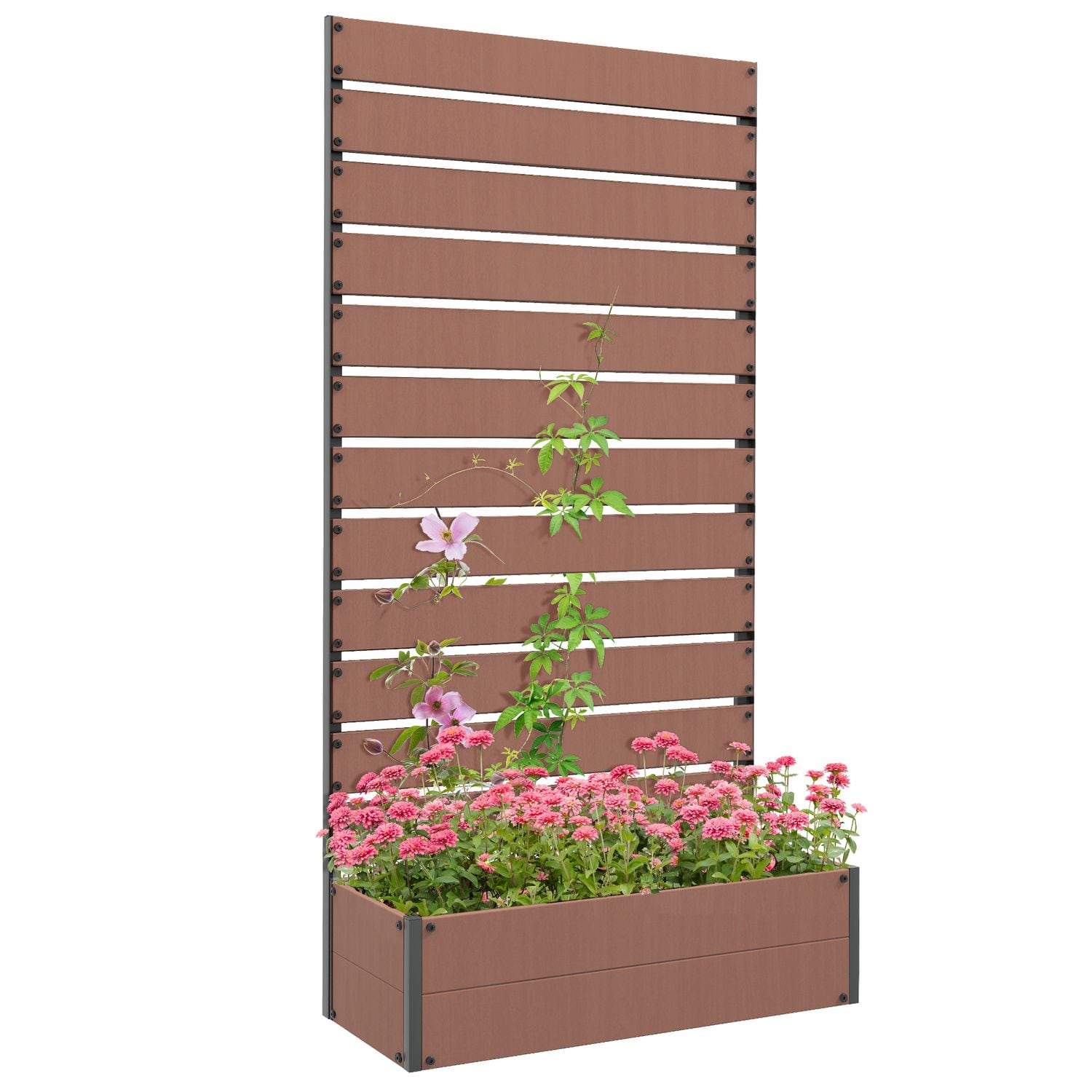 Outsunny Garden Planter with Trellis for Climbing Plants Vines Flowers Light Bro