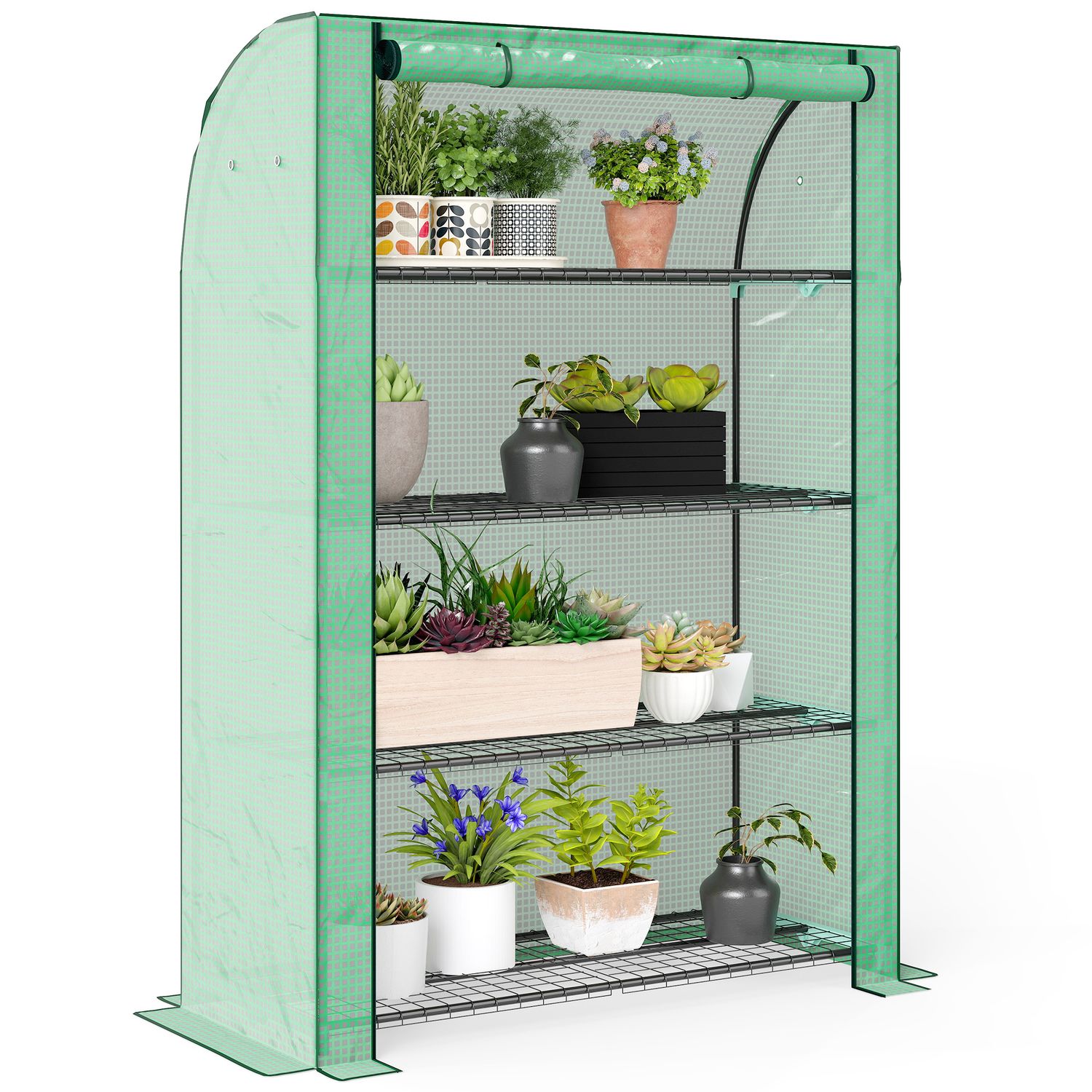 Outsunny 4 Tier Mini Greenhouse Portable Green House with Roll-up Door 170H x 12