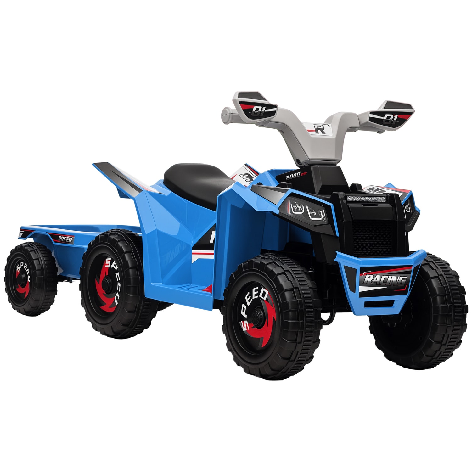 HOMCOM Electric Quad Bike 6V Kids Ride-On Atv with Back Trailer - Blue
