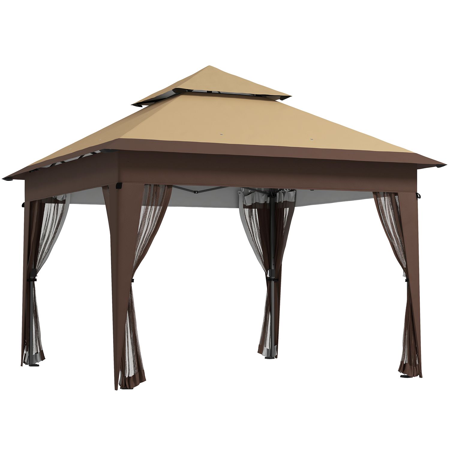 Outsunny 3x3m Easy Pop Up Gazebo with 1-Button Push & Mosquito Netting Khaki