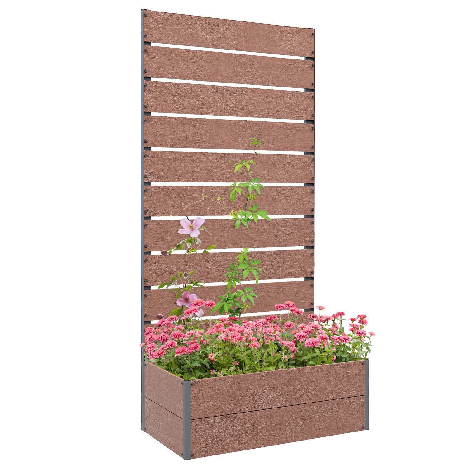 Outsunny Garden Planter with Trellis for Vine Climbing Plants Flowers Herbs Brow