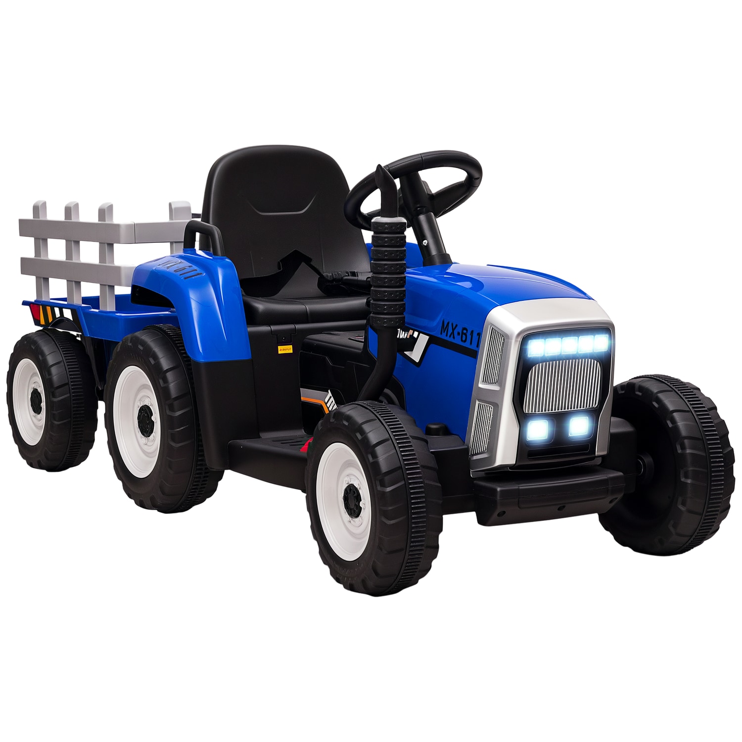HOMCOM Ride on Tractor with Detachable Trailer Remote Control Music - Blue