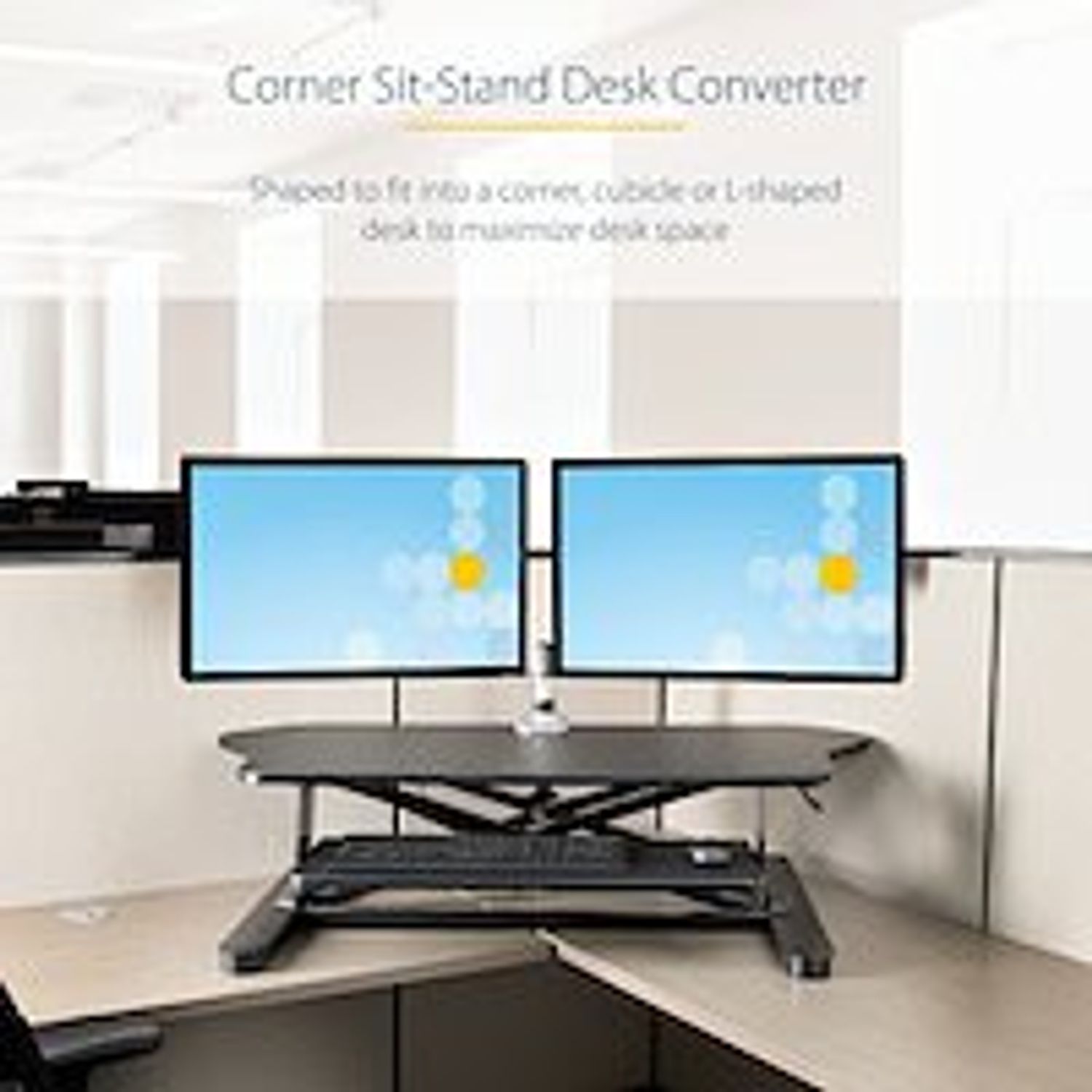 StarTech Height Adjustable Ergonomic Corner Sit Stand Desk Converter with Keyboa