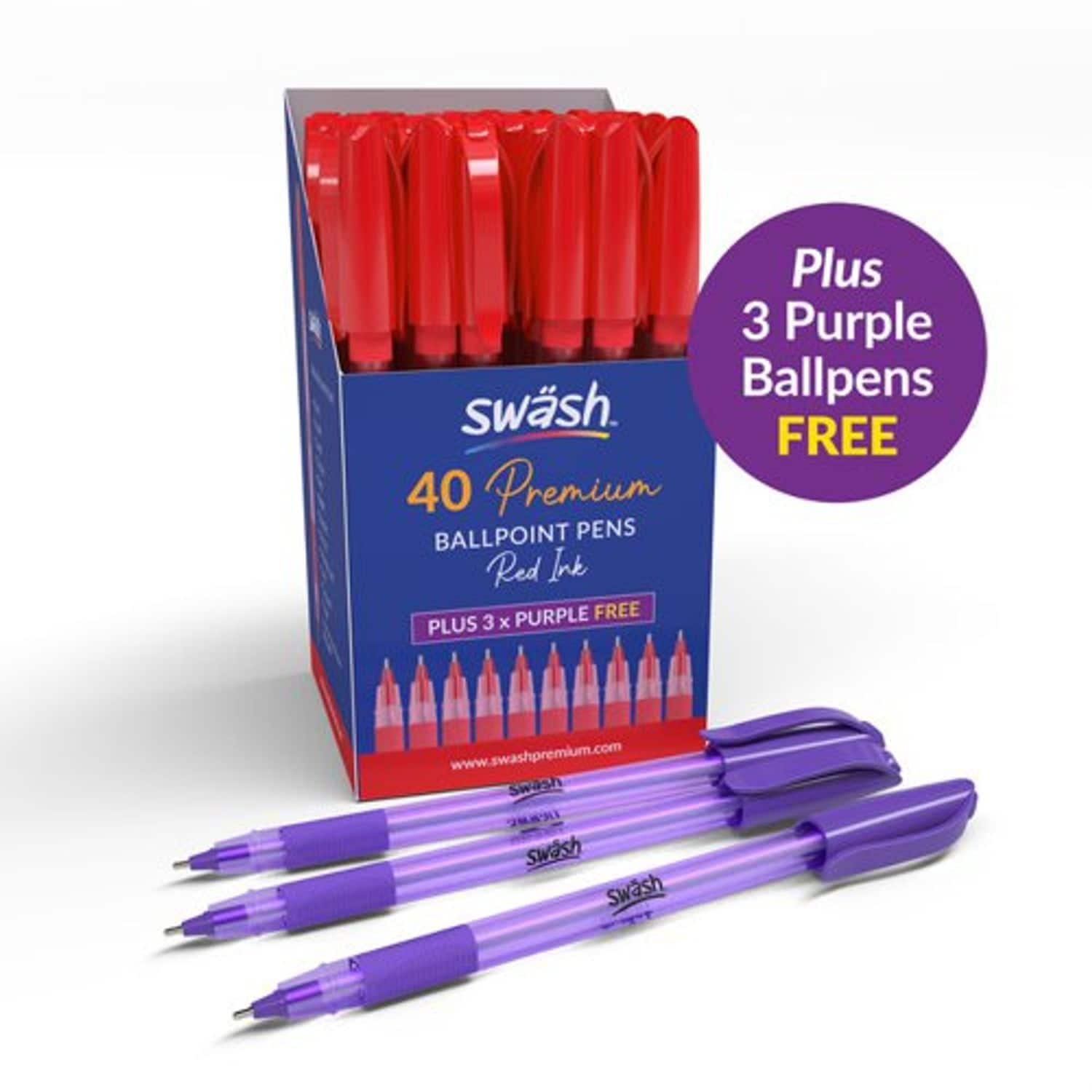 Swash Tri Ballpen Grip Red (Pack of 40) + 3 Purple Ballpen