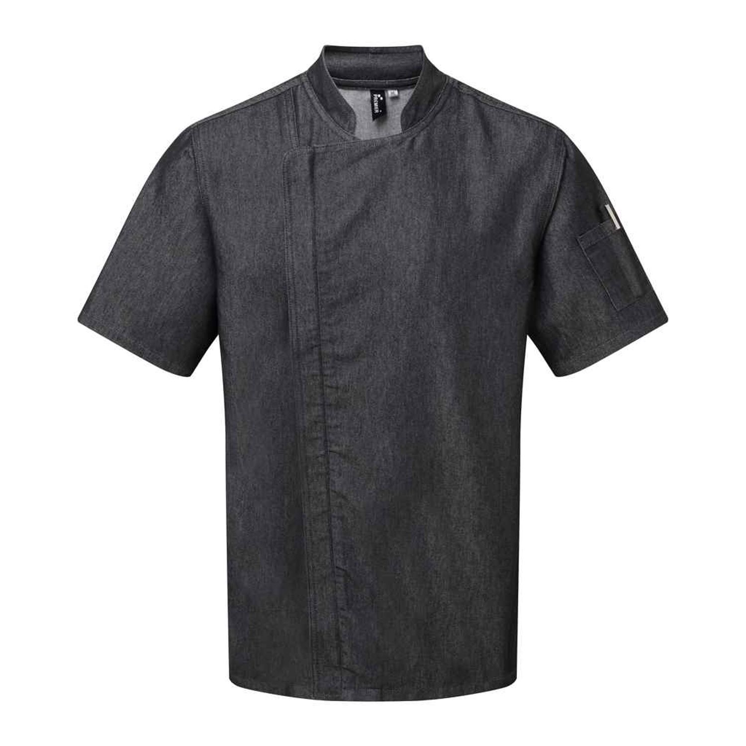 Premier Short Sleeve Zipped Chef's Jacket Mens Black Denim - PR906 BDM M