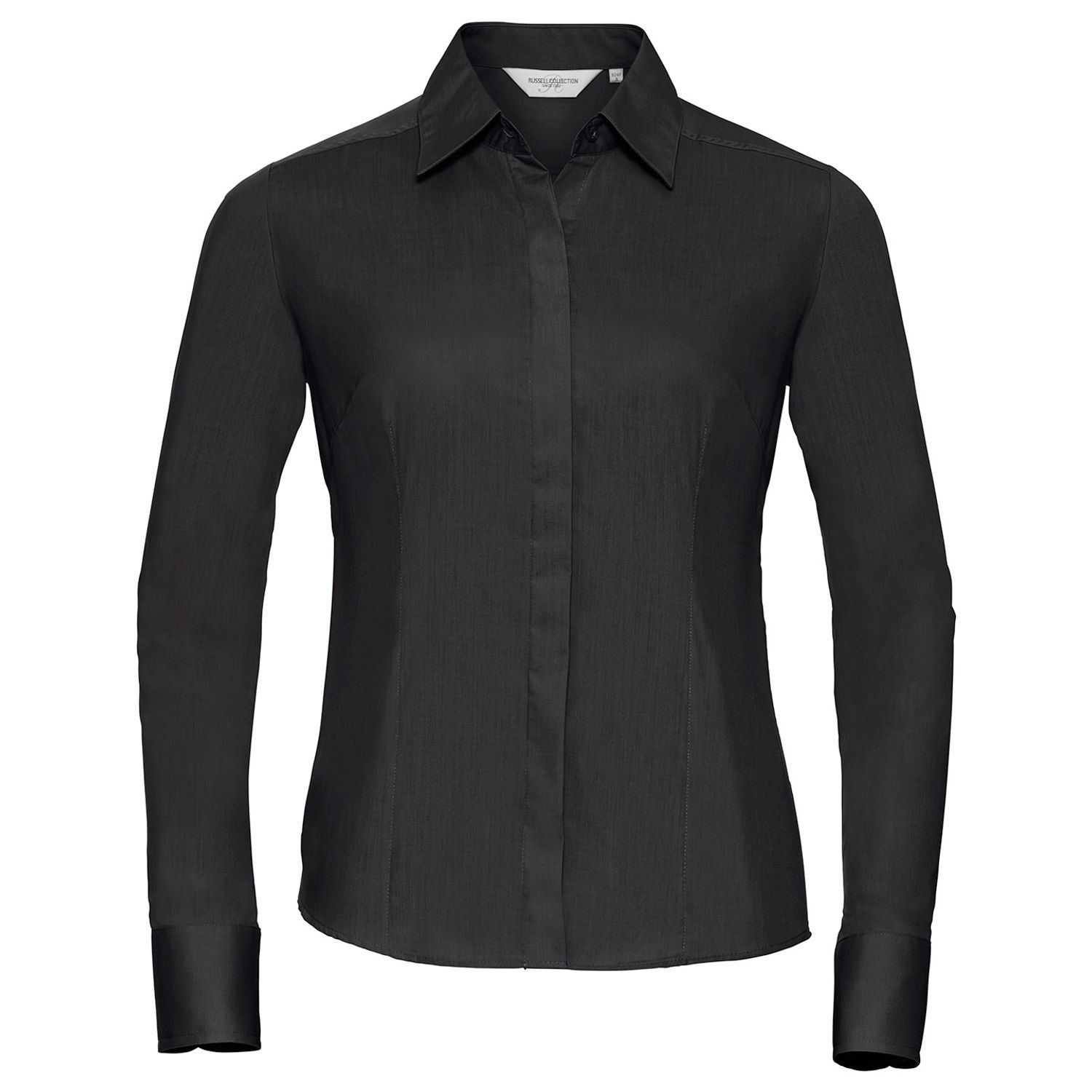 Russell Women's Long Sleeve Polycotton Easycare Fitted Poplin Shirt Black 4XL