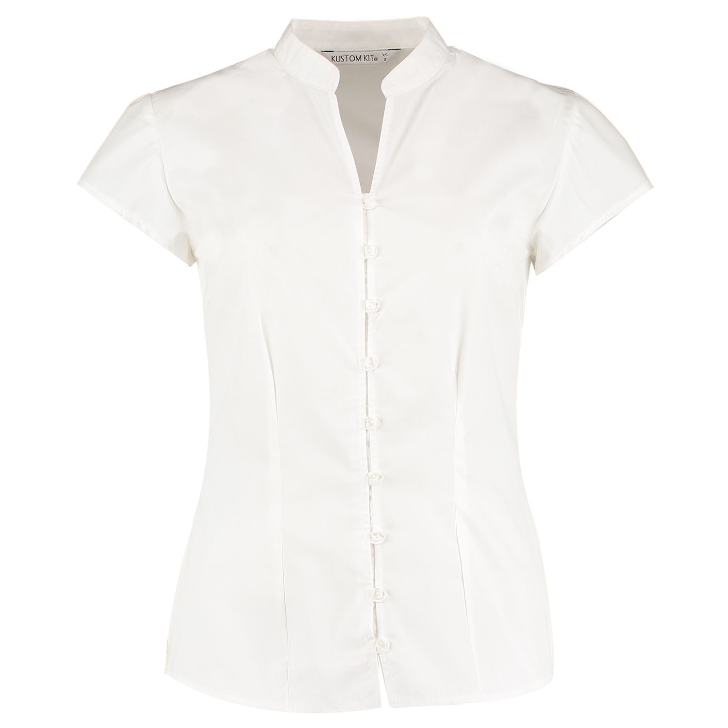 Kustom Kit Women's Continental Blouse Mandarin Collar Cap Sleeve (Tailored Fit)