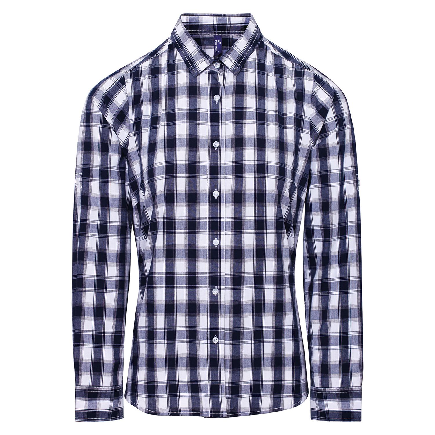 Premier Women's Mulligan Check Cotton Long Sleeve Shirt White/Navy L