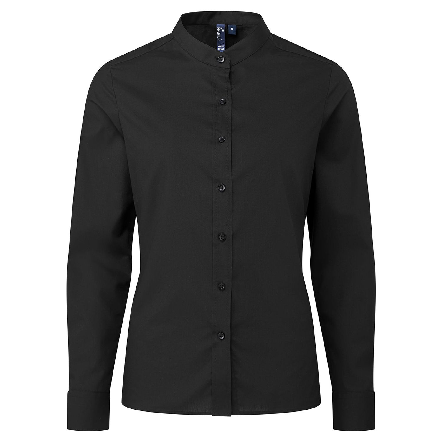 Premier Women's Banded Collar 'grandad' Shirt Black XS
