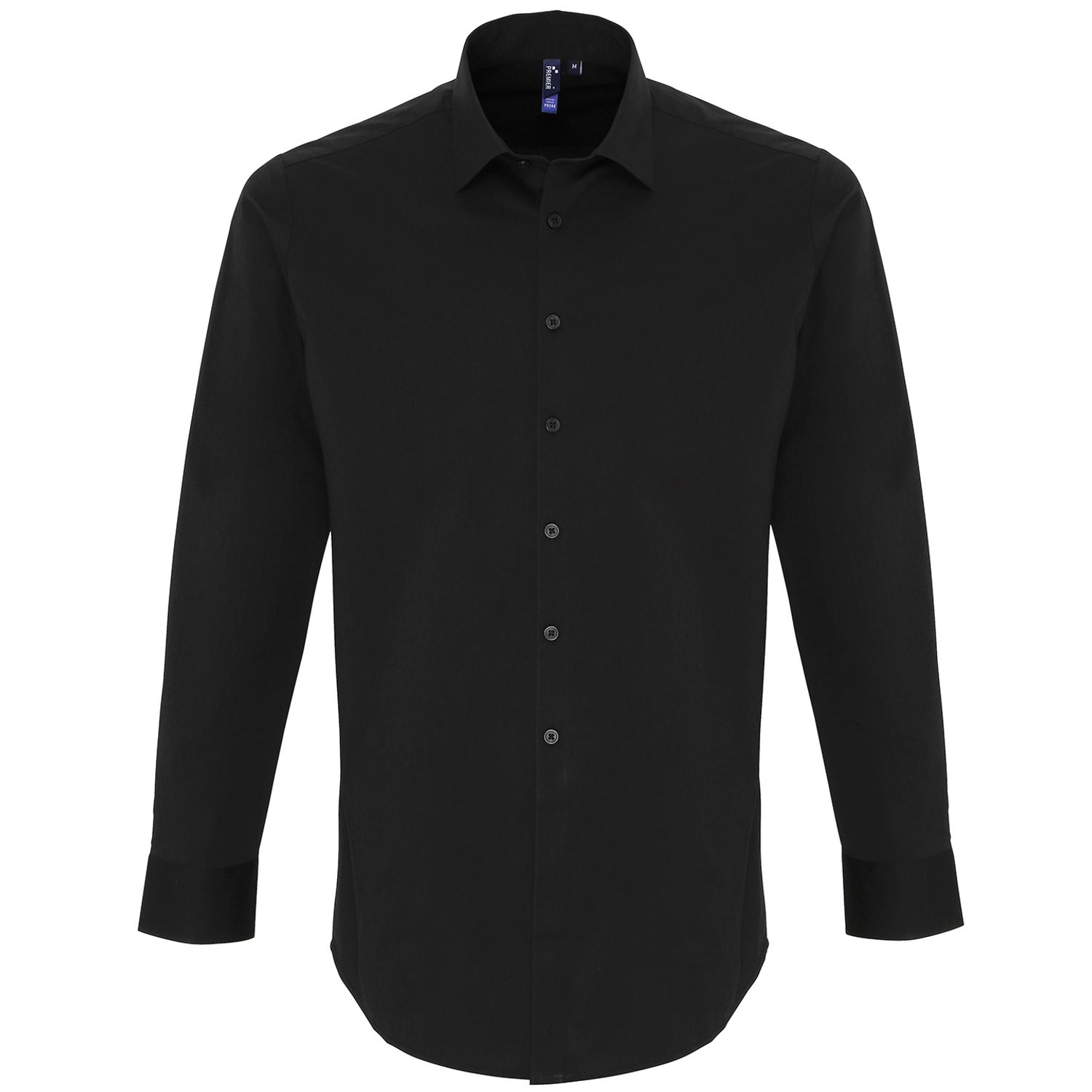 Premier Stretch Fit Cotton Poplin Long Sleeve Shirt Black XS