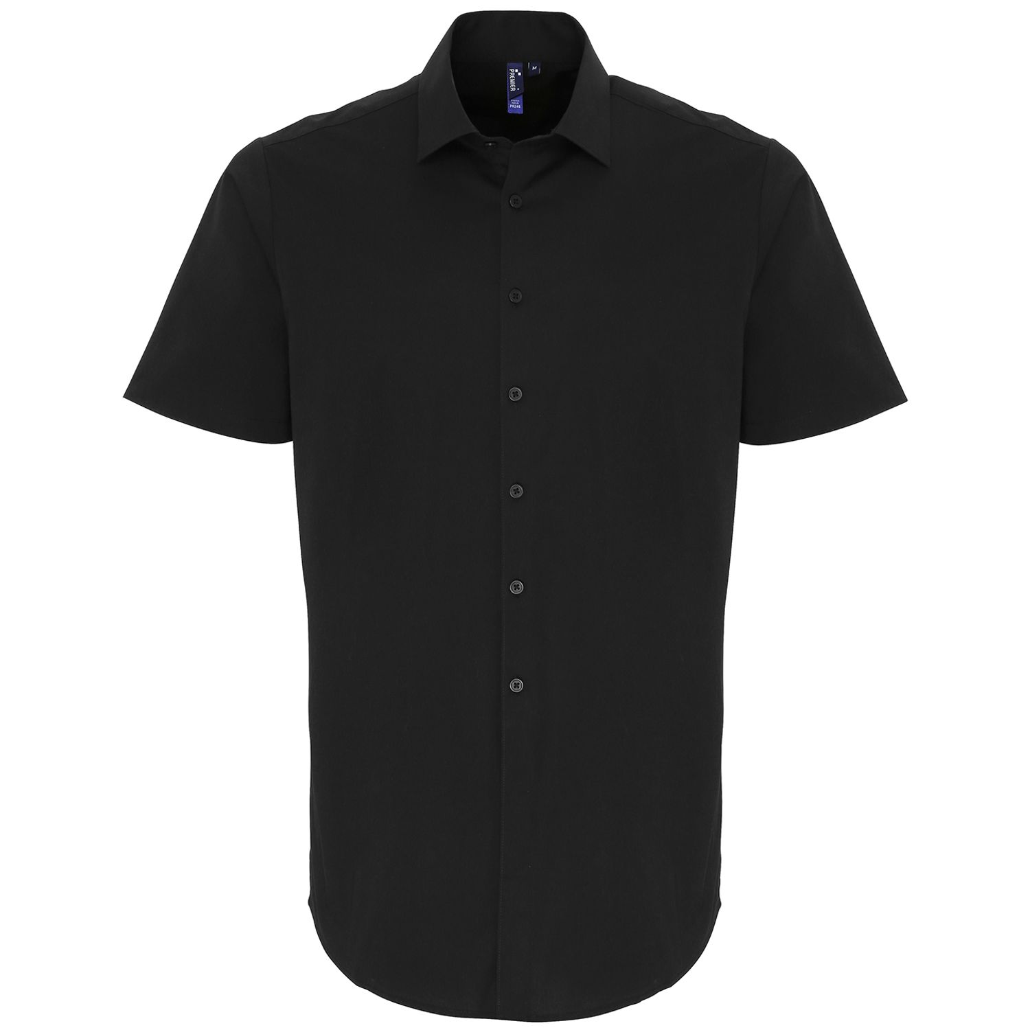 Premier Stretch Fit Cotton Poplin Short Sleeve Shirt Black XS