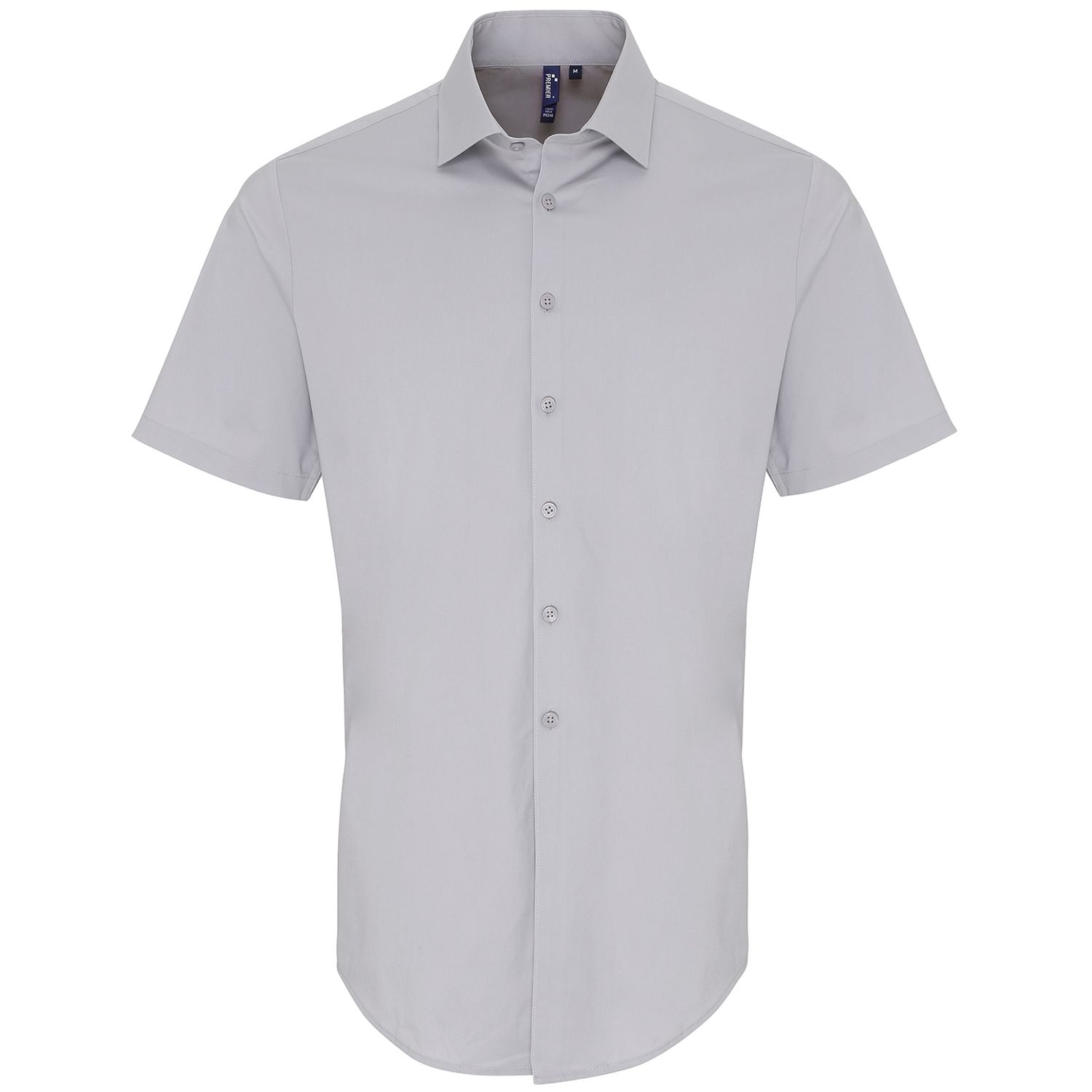 Premier Stretch Fit Cotton Poplin Short Sleeve Shirt Silver XS