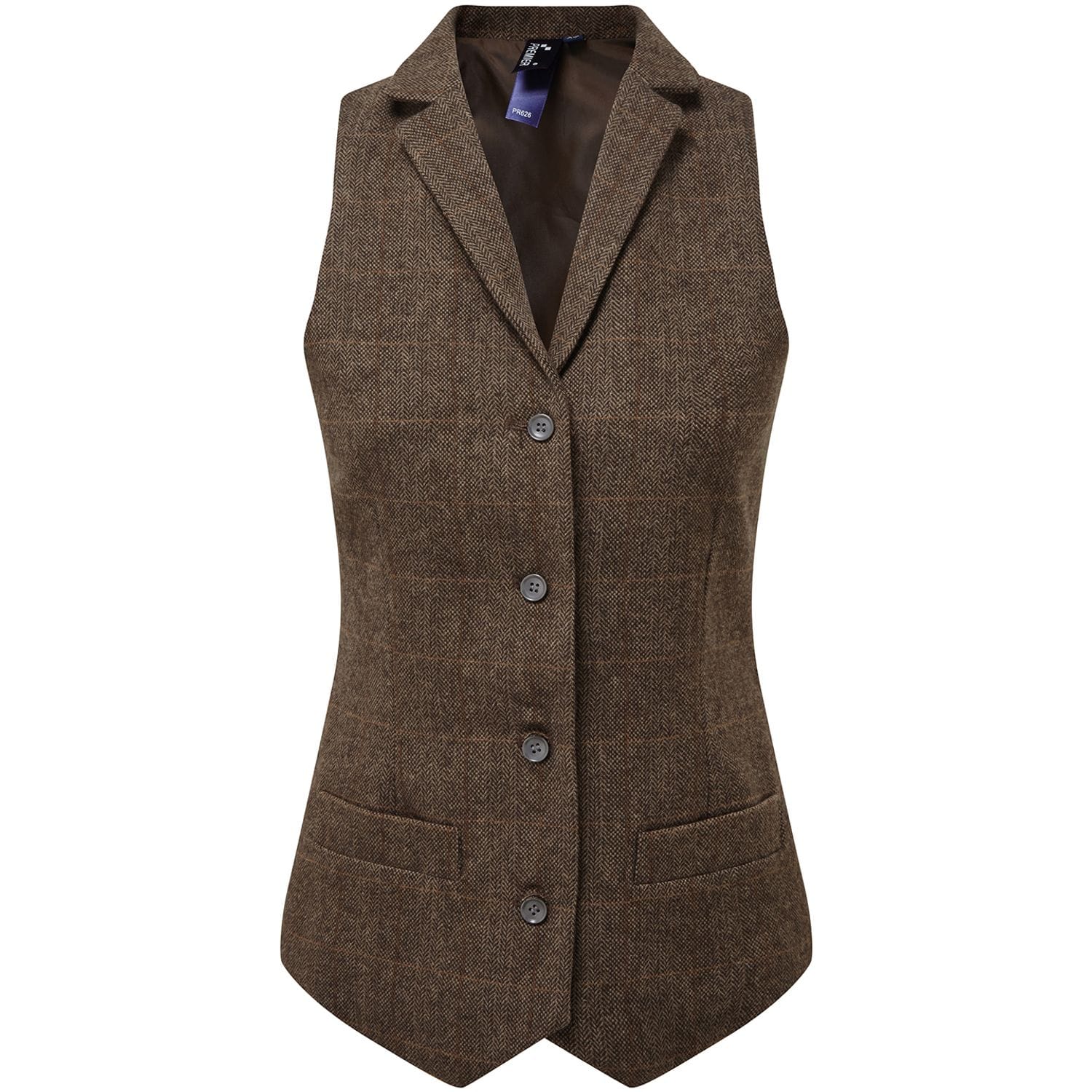Premier Women's Herringbone Waistcoat Brown Check S