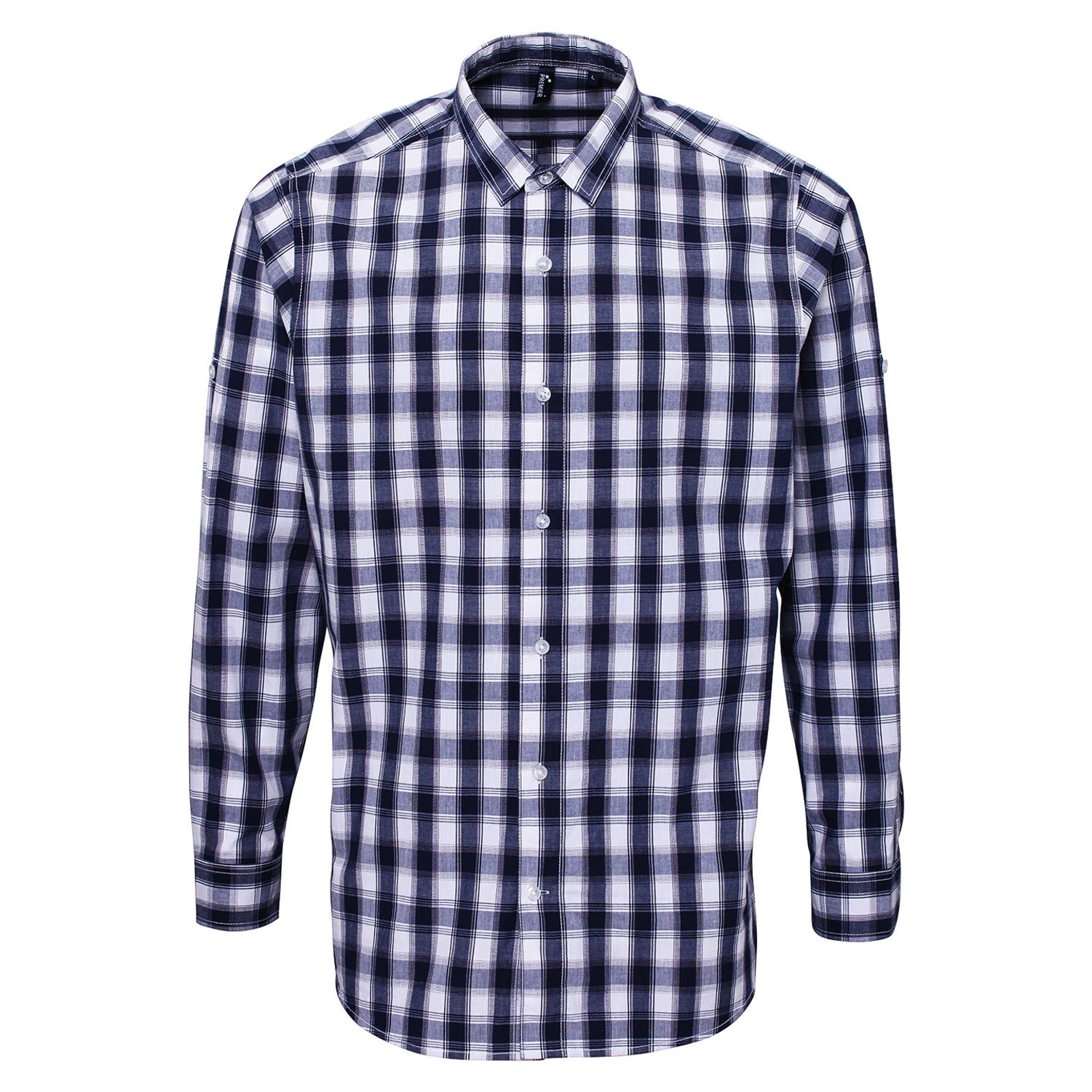 Premier Mulligan Check Cotton Long Sleeve Shirt White/Navy XL