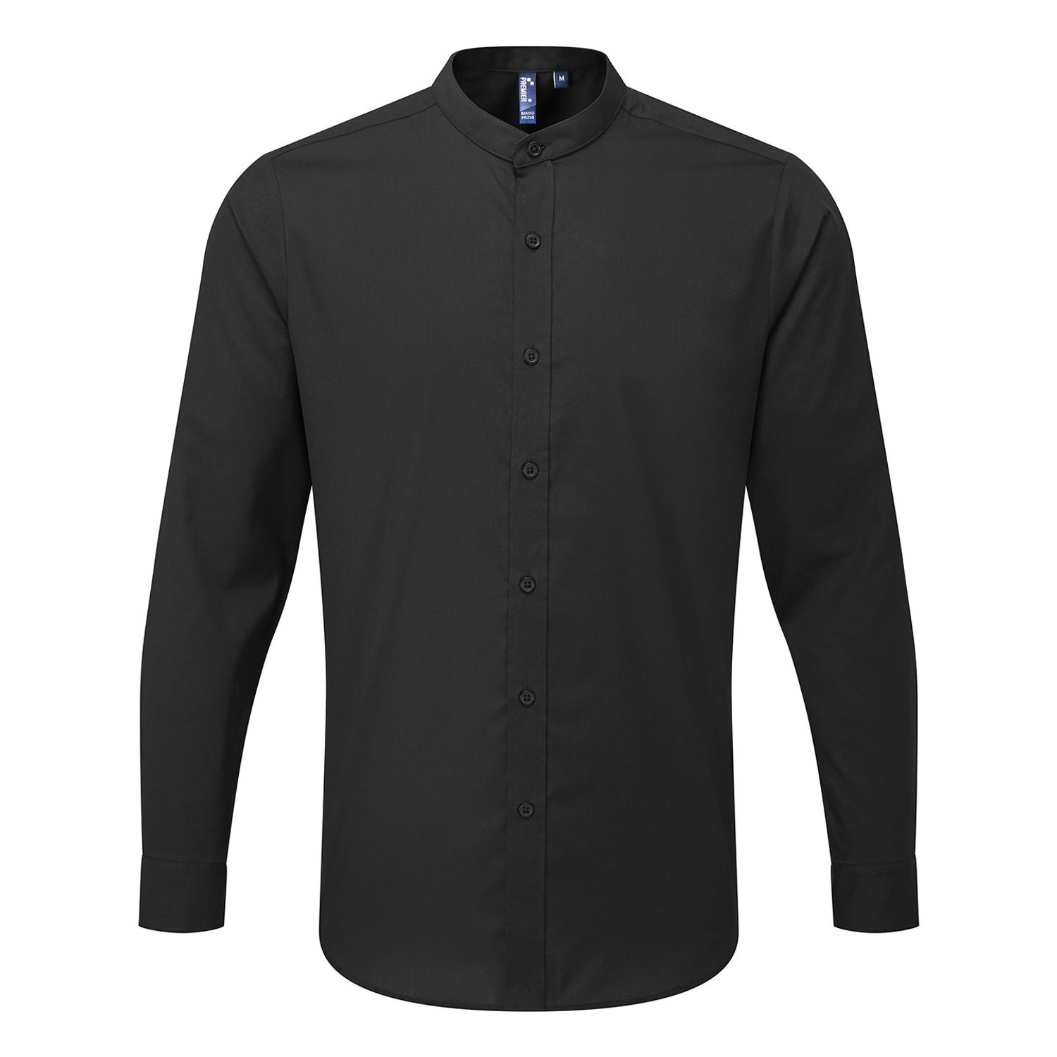 Premier Banded Collar Grandad Long Sleeve Shirt Black XL