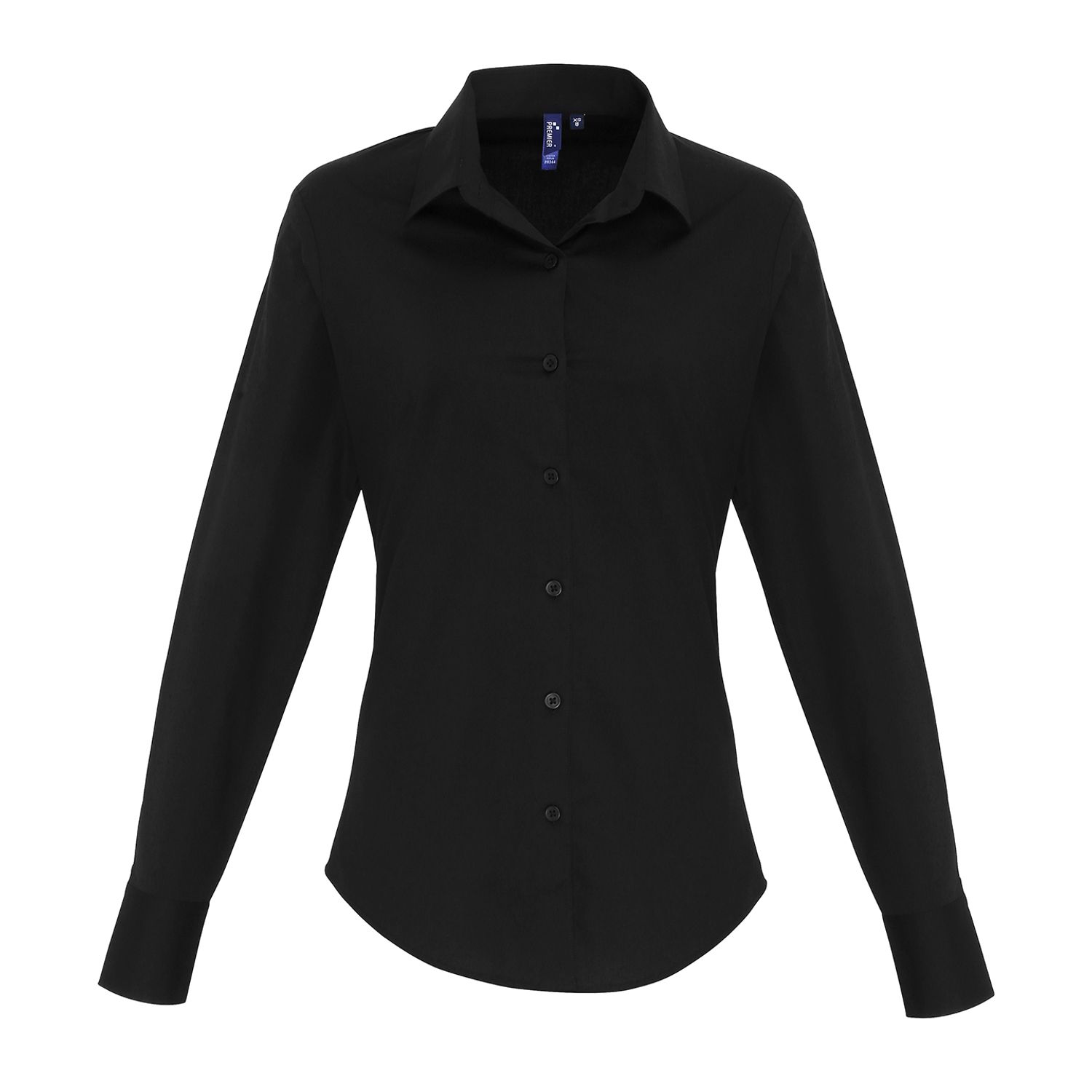 Premier Women's Stretch Fit Cotton Poplin Long Sleeve Blouse Black L
