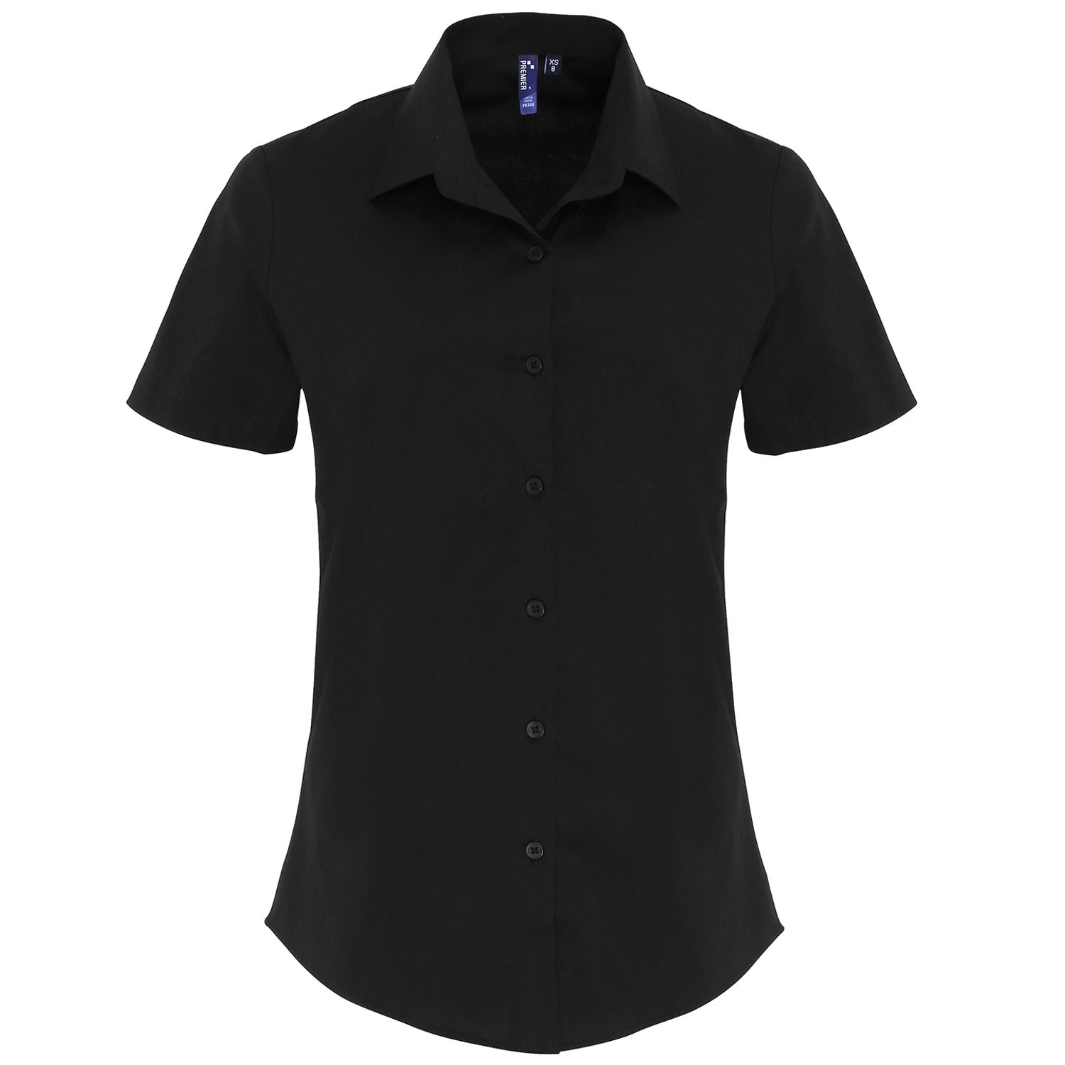 Premier Women's Stretch Fit Cotton Poplin Short Sleeve Blouse Black L