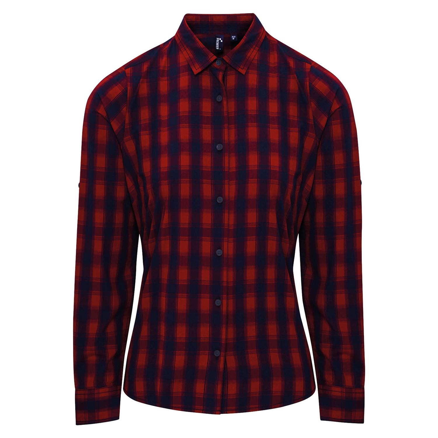 Premier Women's Mulligan Check Cotton Long Sleeve Shirt Red/Navy L