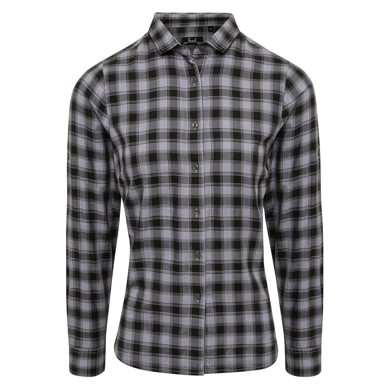 Premier Women's Mulligan Check Cotton Long Sleeve Shirt Steel/Black M