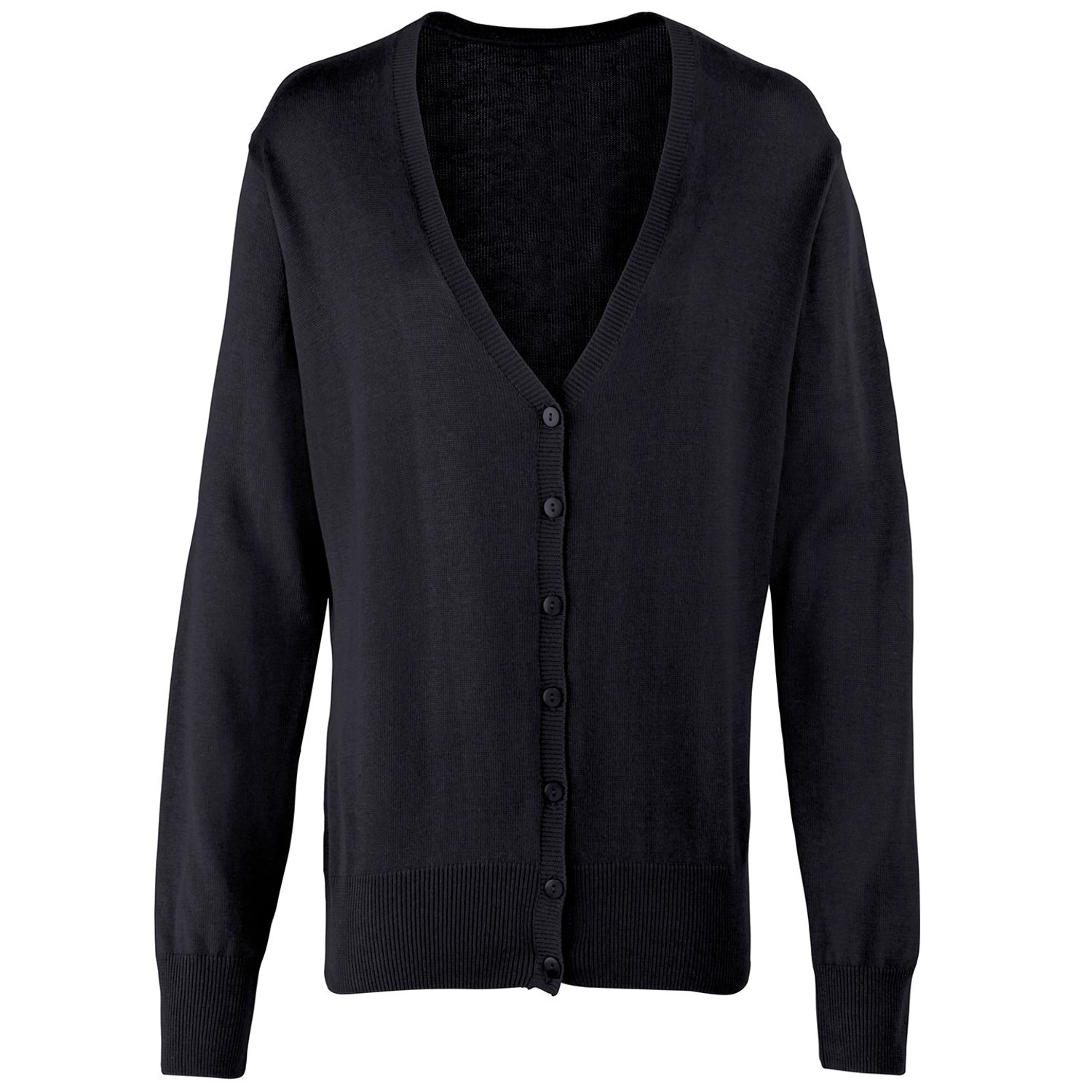Premier Women's Button-through Knitted Cardigan Black 12