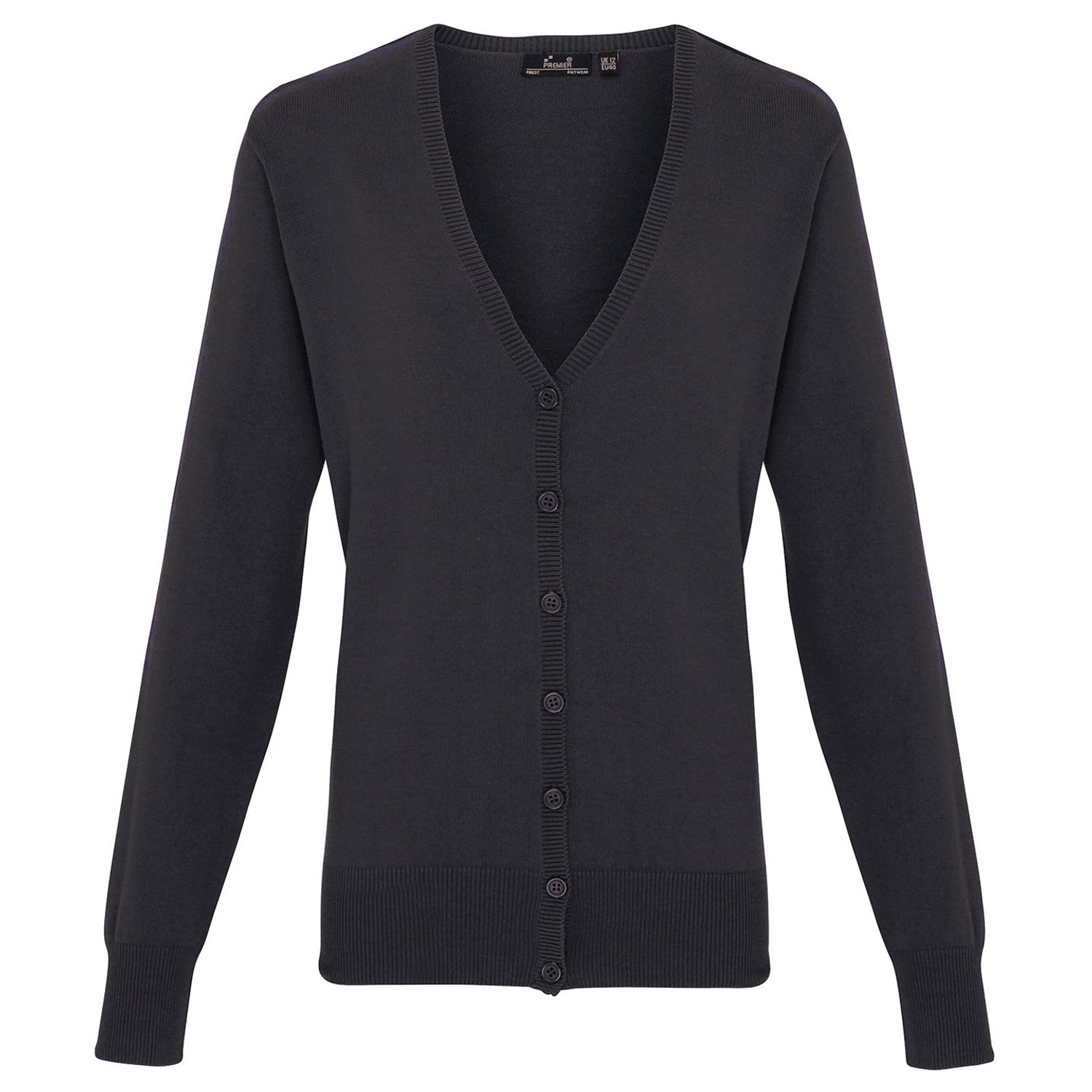 Premier Women's Button-through Knitted Cardigan Charcoal 24