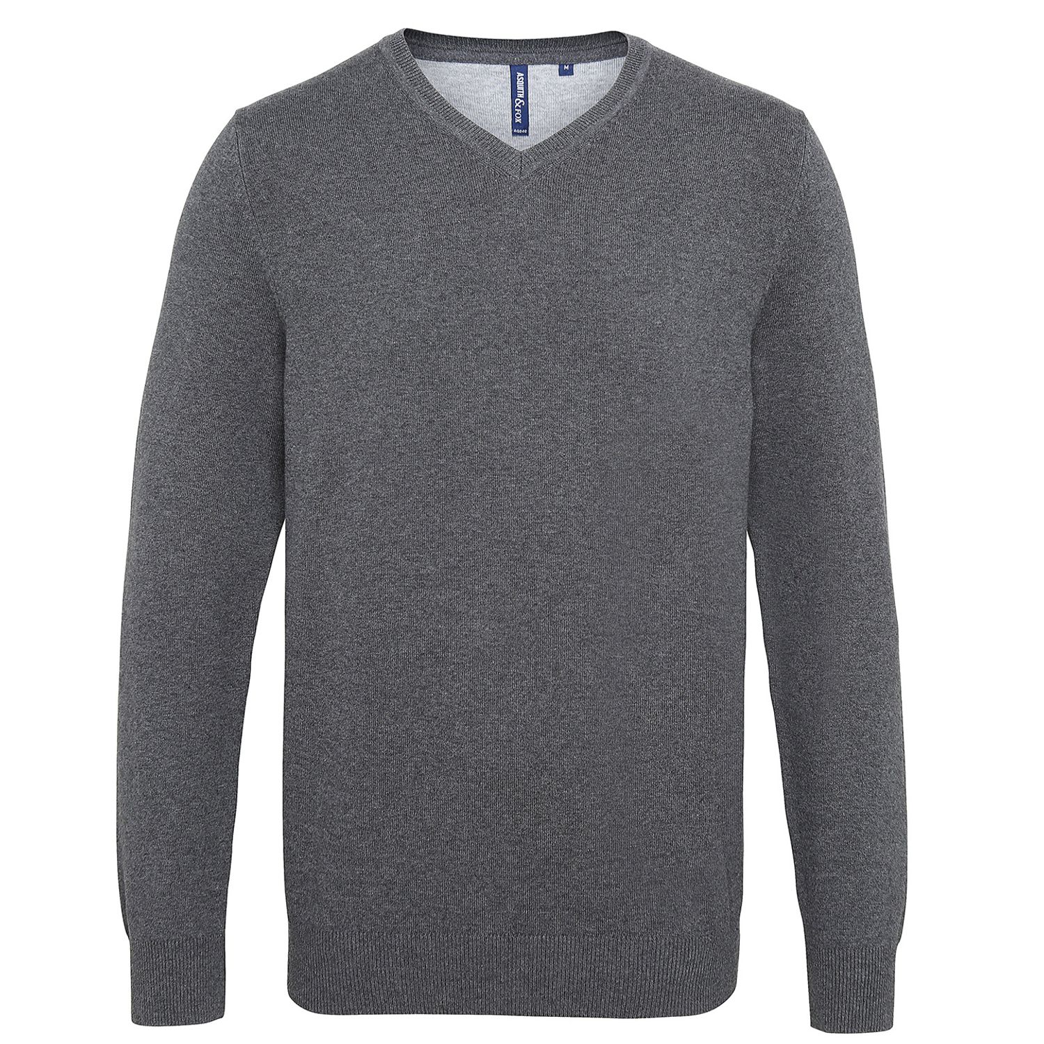 Asquith & Fox Mens Cotton Blend V-Neck Sweater Male Charcoal XL
