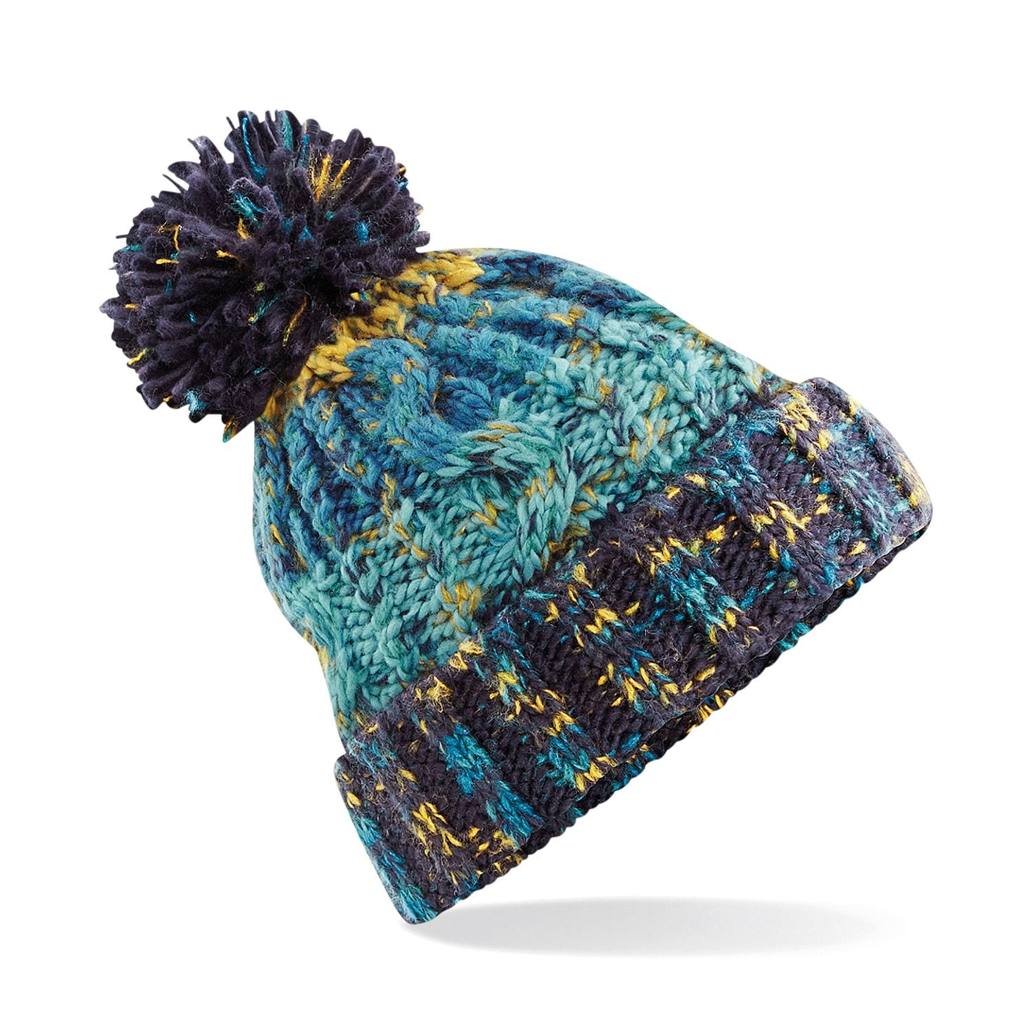 Beechfield Corkscrew Pom Pom Beanie Marine Splash One Size