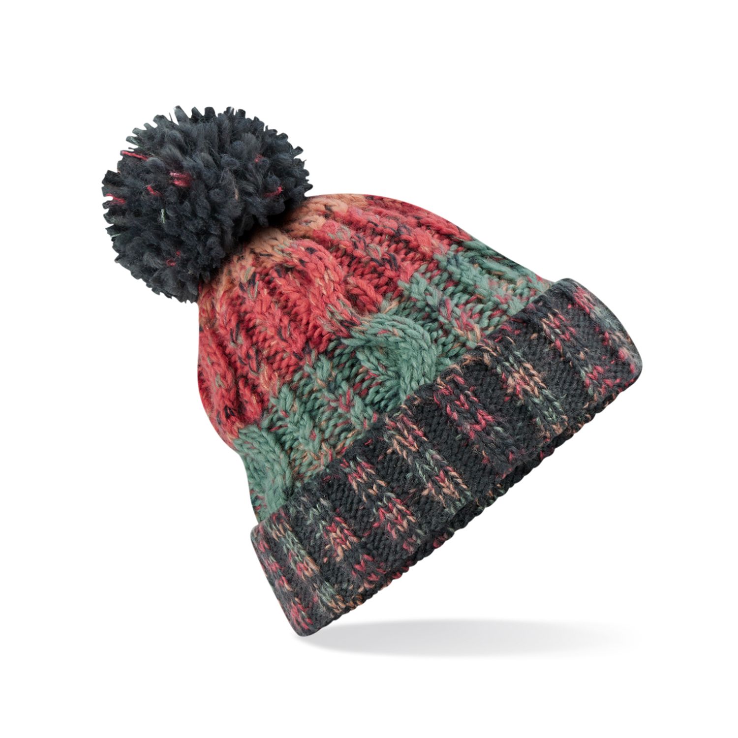 Beechfield Corkscrew Pom Pom Beanie Watermelon Breeze One Size
