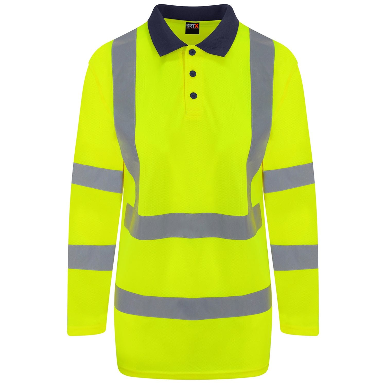 Pro RTX High Visibility Long Sleeve Polo HV Yellow/Navy 4XL