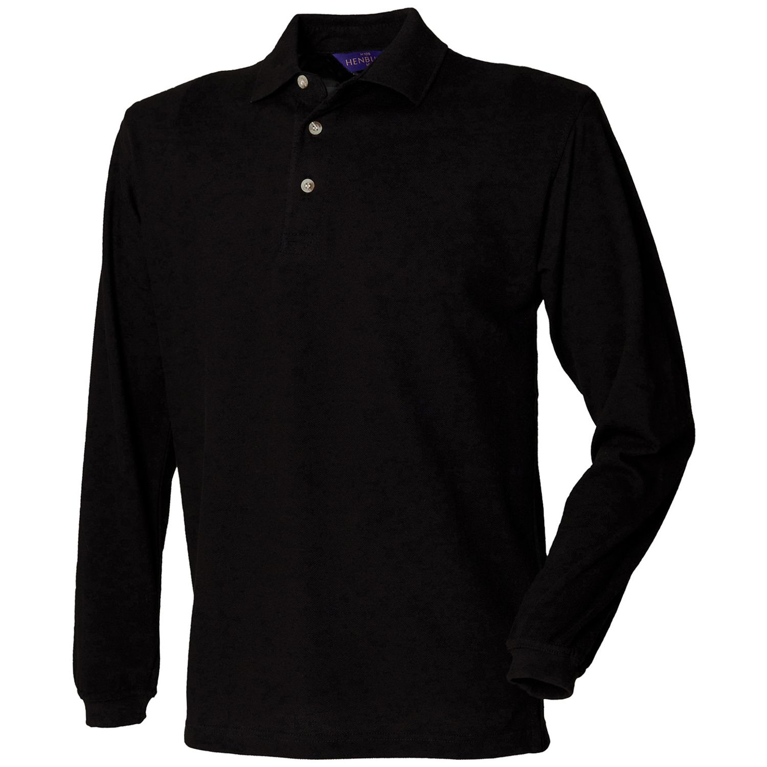 Henbury Long Sleeve Cotton Polo Shirt Black S