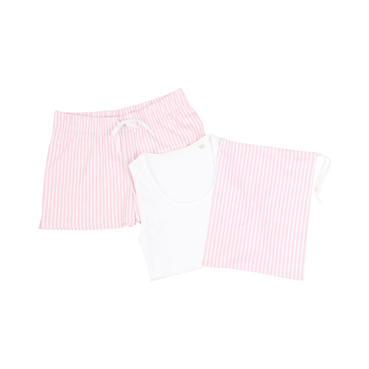 Towel City Women's Short Pyjama Set (in A Bag) White/Pink/White Stripe XS