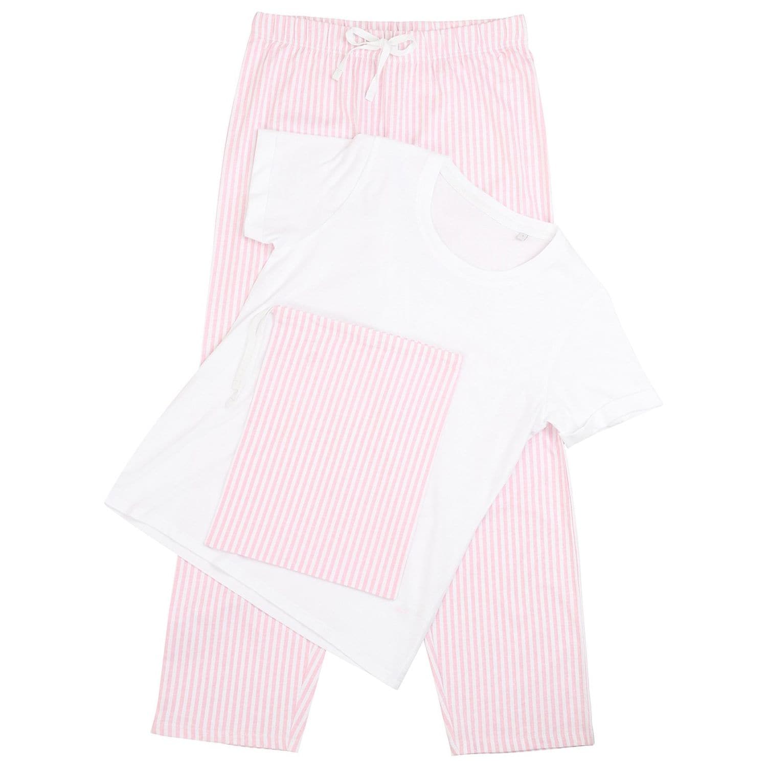 Towel City Women's Long Pant Pyjama Set (in A Bag) White/Pink/White Stripe 2XL