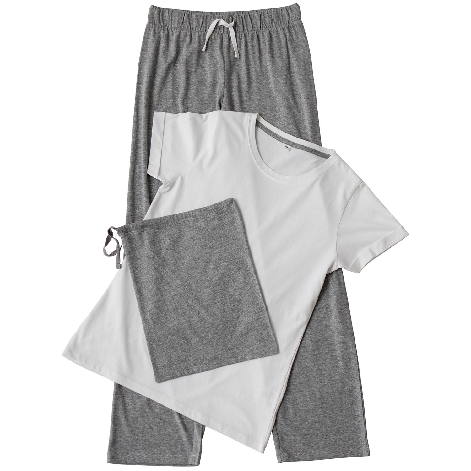 Towel City Women's Long Pant Pyjama Set (in A Bag) White/Heather Grey XS