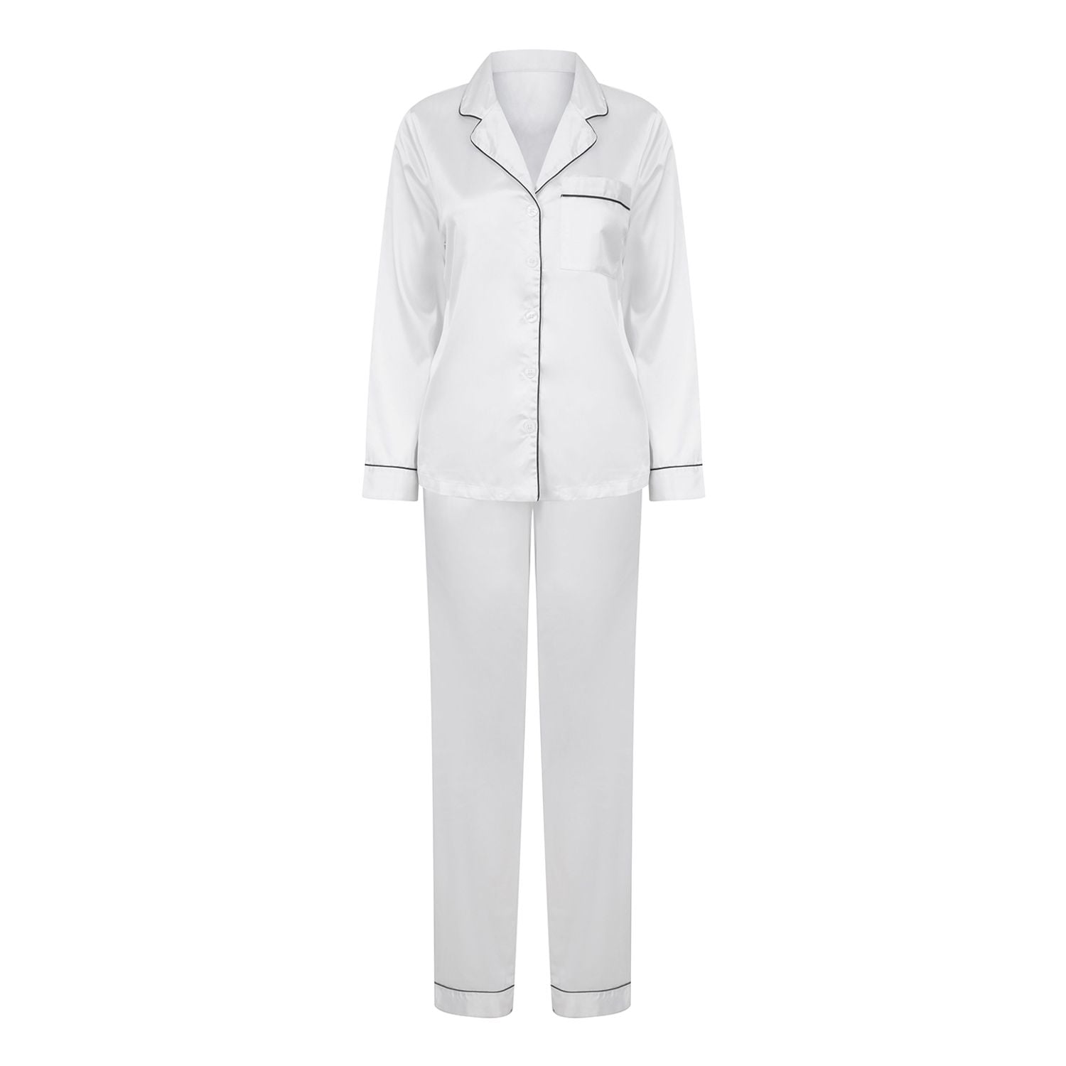 Towel City Women's Satin Long Pyjamas White Xss