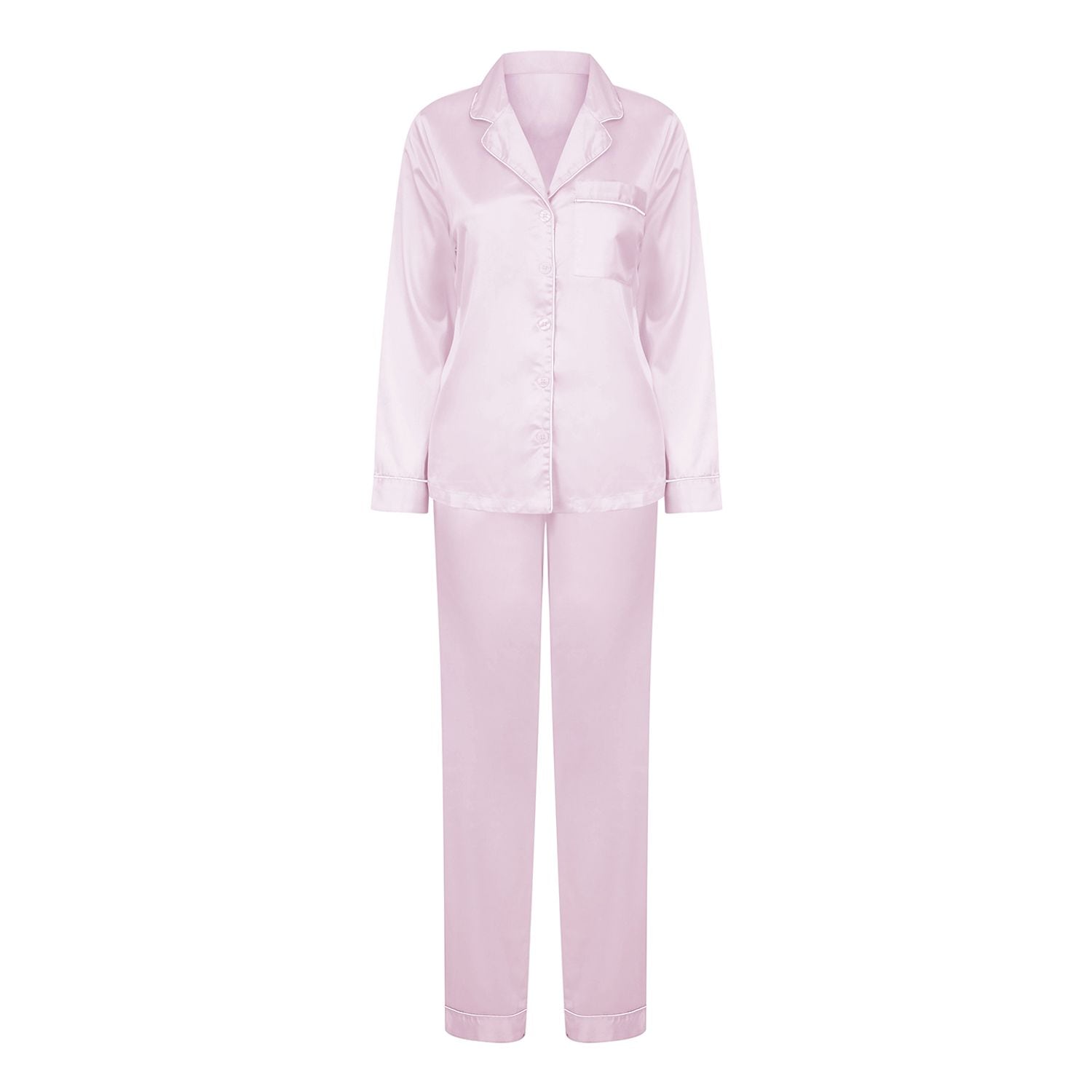 Towel City Women's Satin Long Pyjamas Light Pink Xss