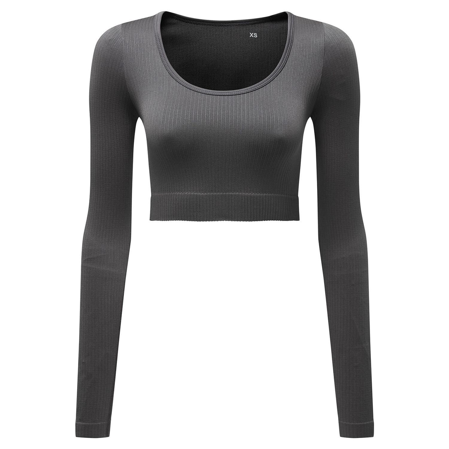 TriDri Women S TriDri Ribbed Seamless '3D Fit' Crop Top Charcoal M