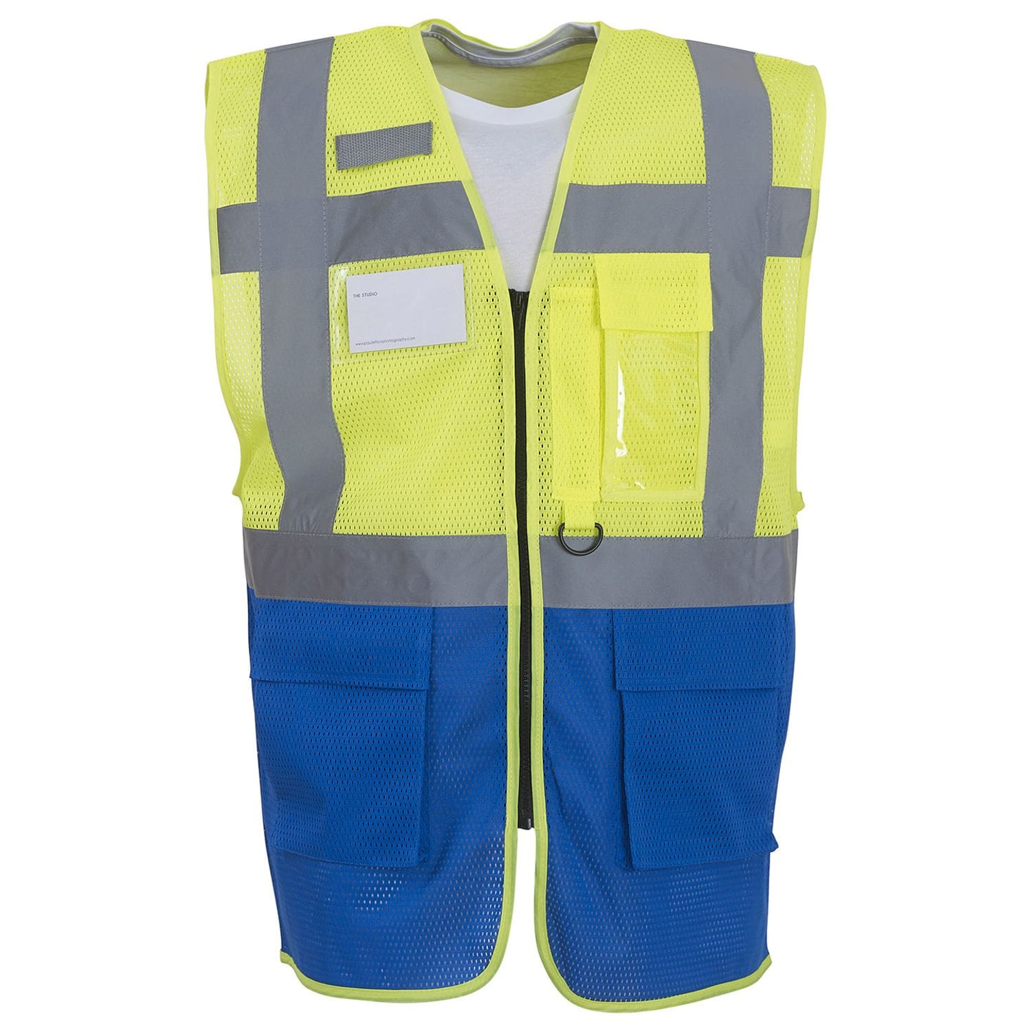YOKO Hi-vis Top Cool Open-mesh Executive Waistcoat (HVW820) Yellow/Royal Blue S