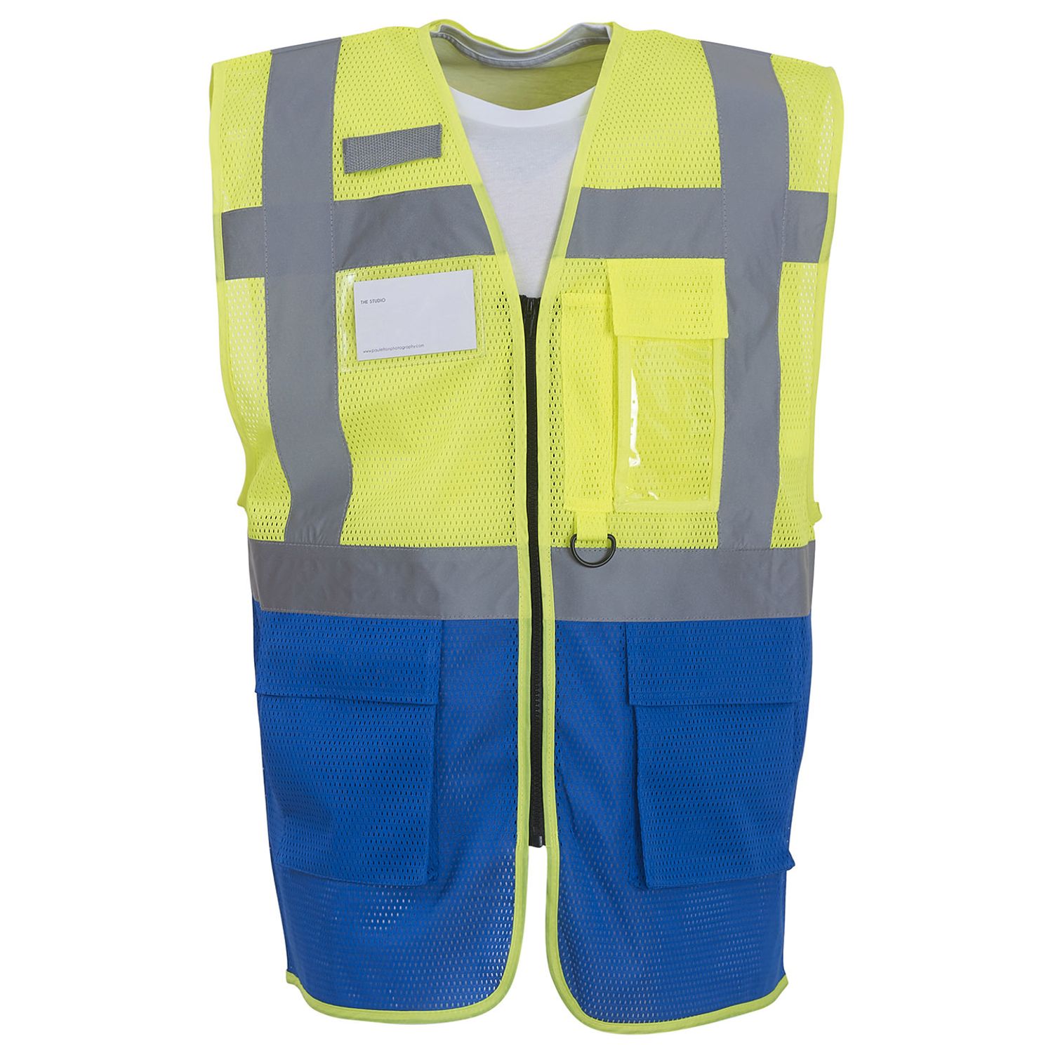 YOKO Hi-vis Top Cool Open-mesh Executive Waistcoat (HVW820) Yellow/Royal Blue L