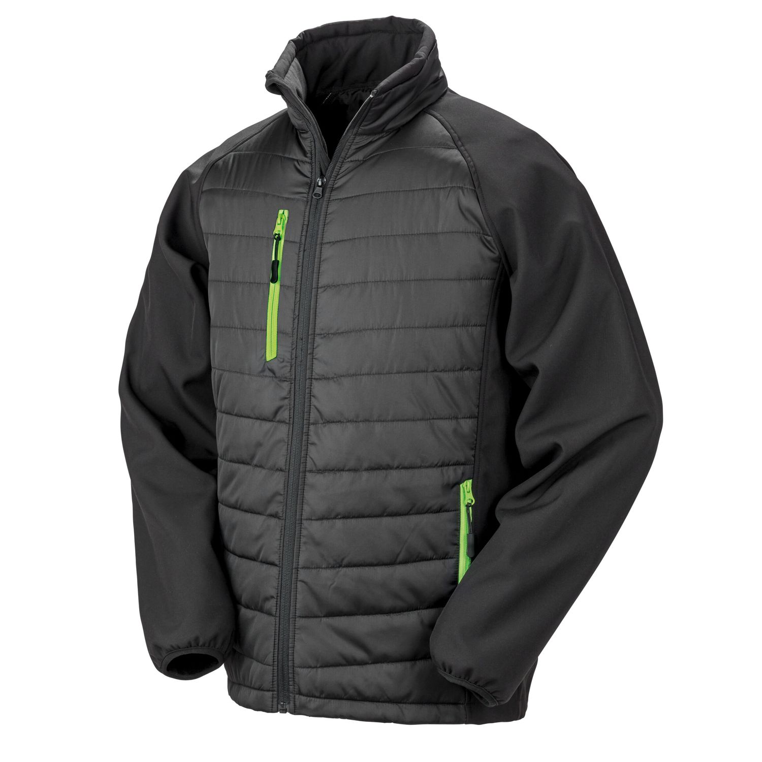 Result Compass Padded Softshell Jacket XS Black/Lime Green