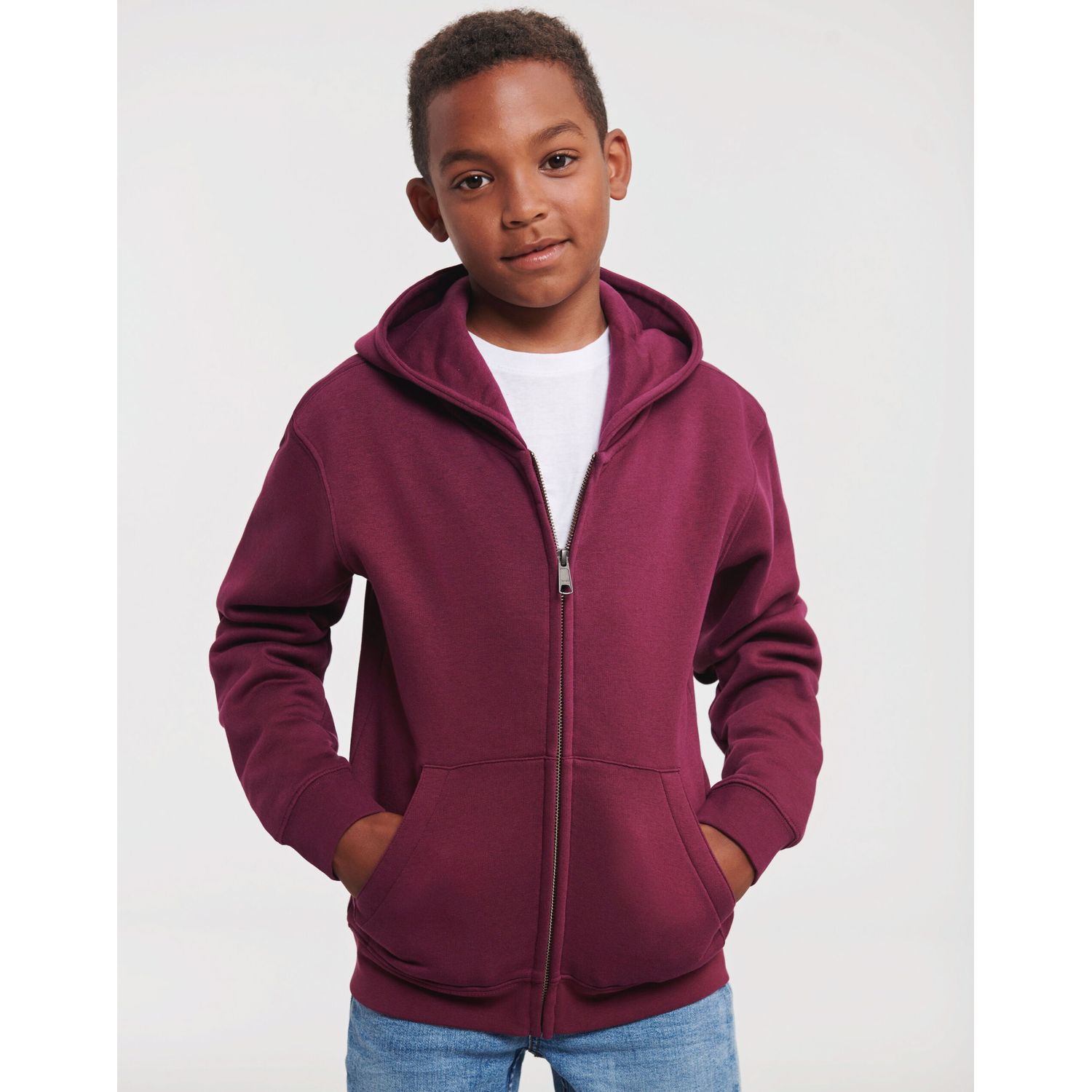 Russell Kids Authentic Zip Hood Sweat 9-10 Burgundy