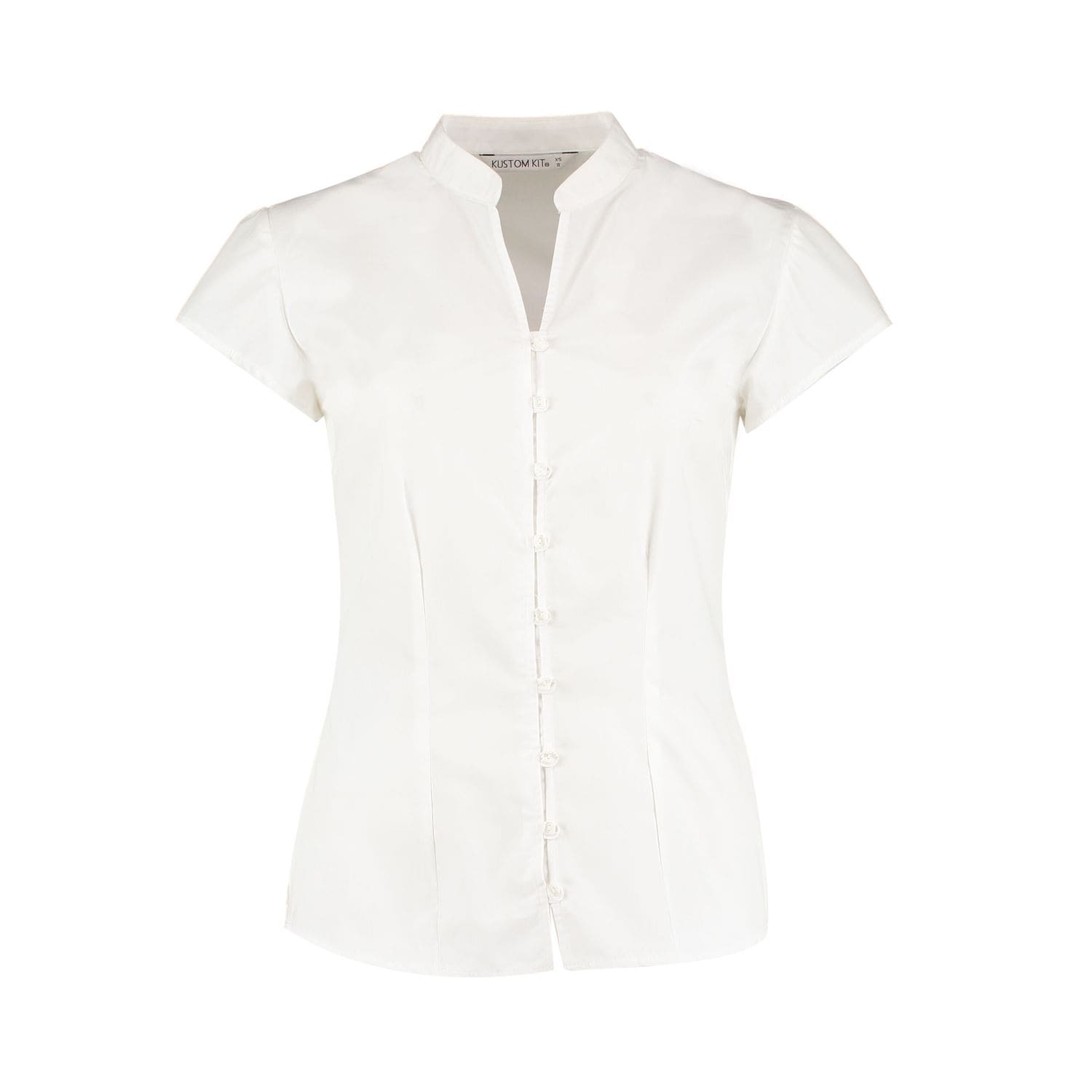Kustom Kit Tailored Fit Cap Sleeve Mandarin Collar Blouse 16 White