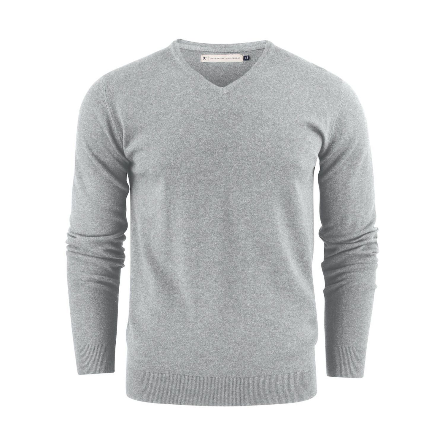 James Harvest Ashland V-Neck Knit Sweat S Grey Melange