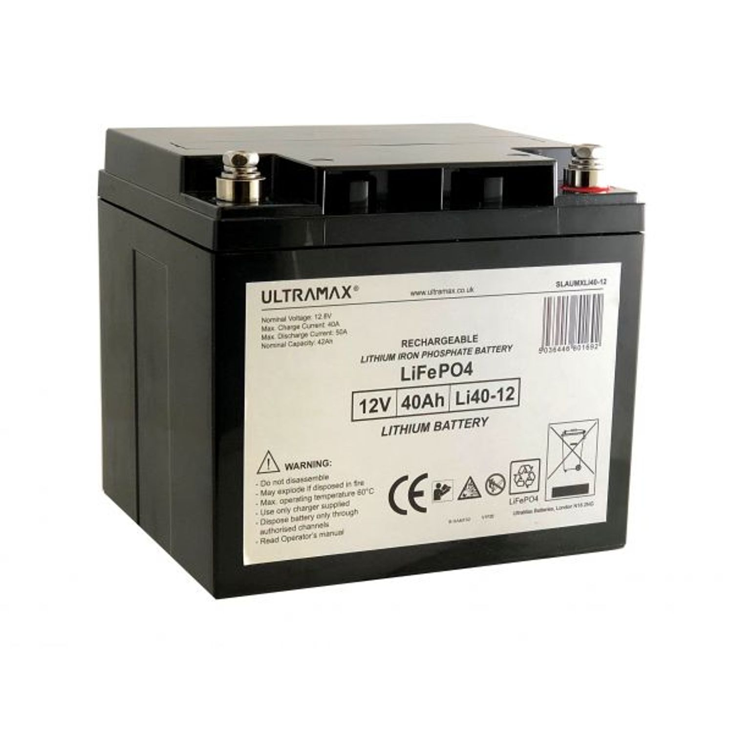 Ulltramax UltraMax Li40-12 12v 40Ah Lithium Iron Phosphate LiFePO4 High Capacity