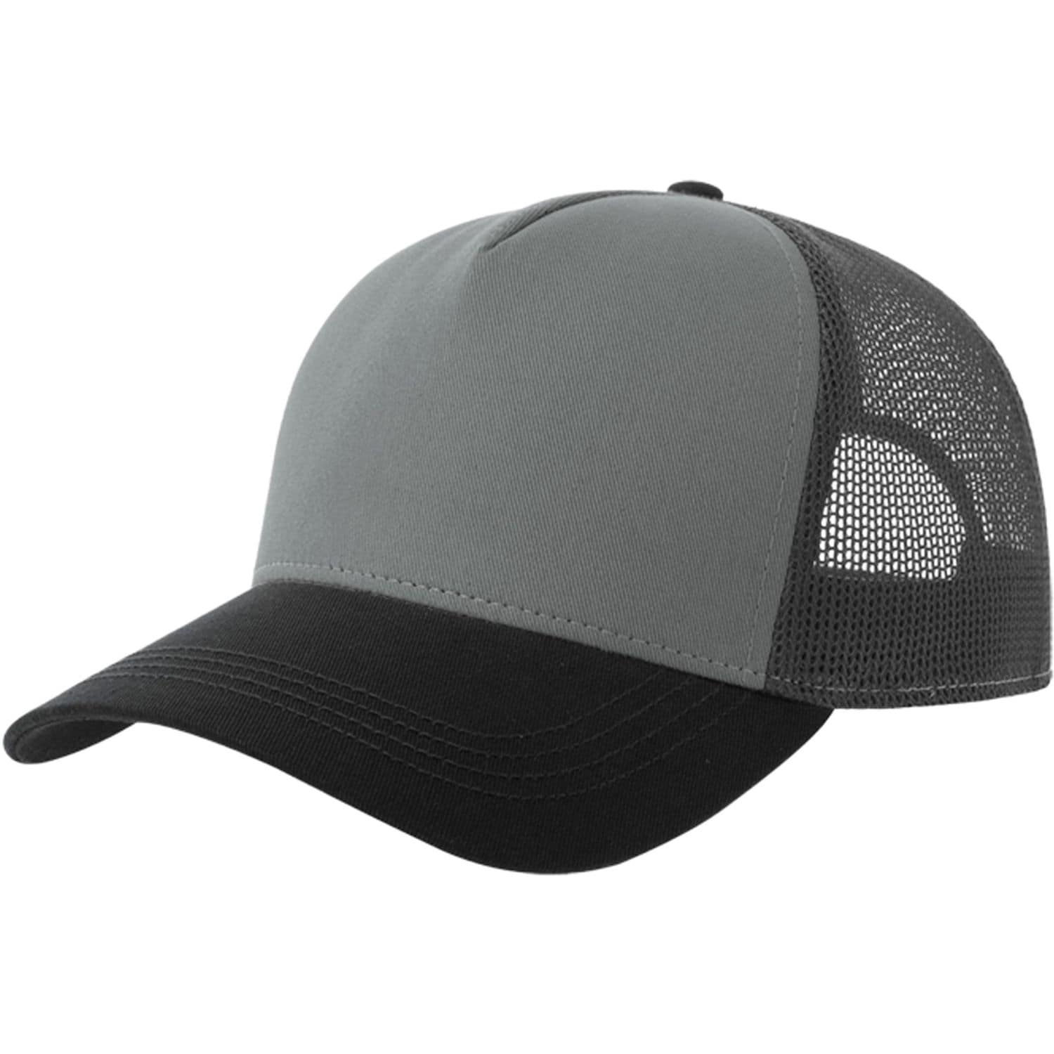 Atlantis Rapper Cotton S 5 Panel Sustainable Trucker Cap Grey/Dk Grey/Black One